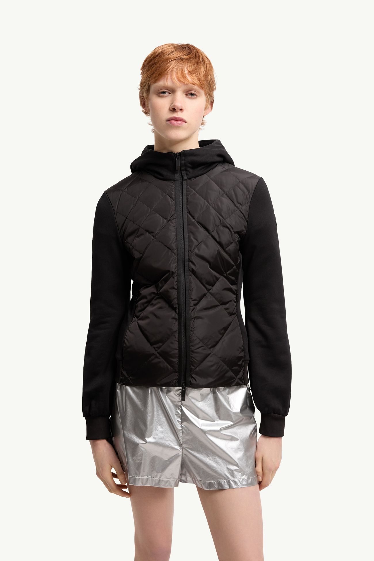 棉質抓毛夾層拉鏈連帽衫 女士 黑色 Moncler 3