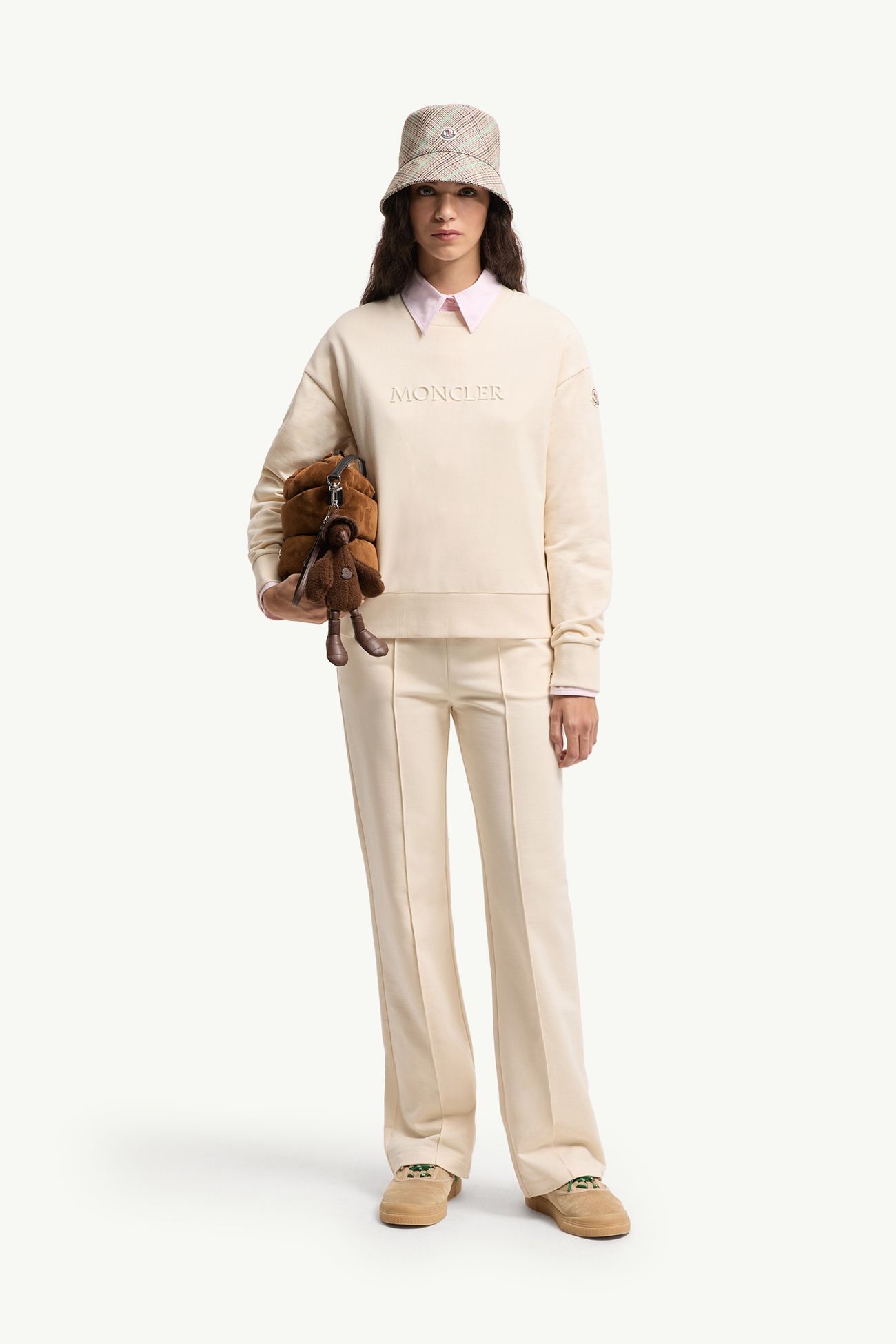 Sudadera de algodón con logotipo bordado Mujer Blanco Marfil Moncler 0