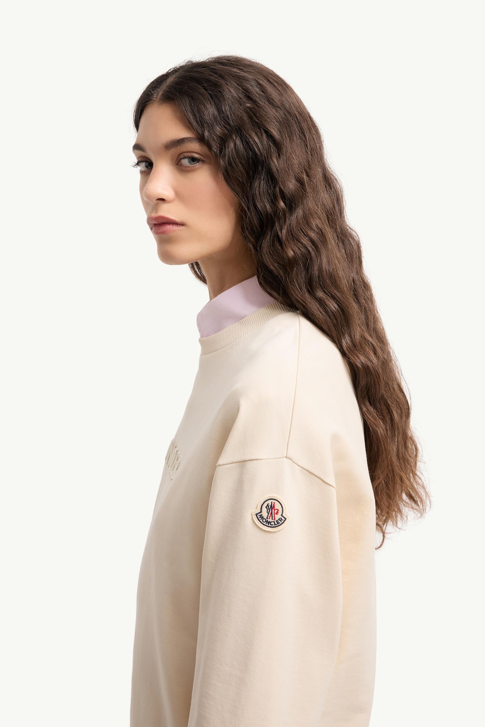 White Ivory Embroidered Logo Cotton Sweatshirt - Sweatshirts for
