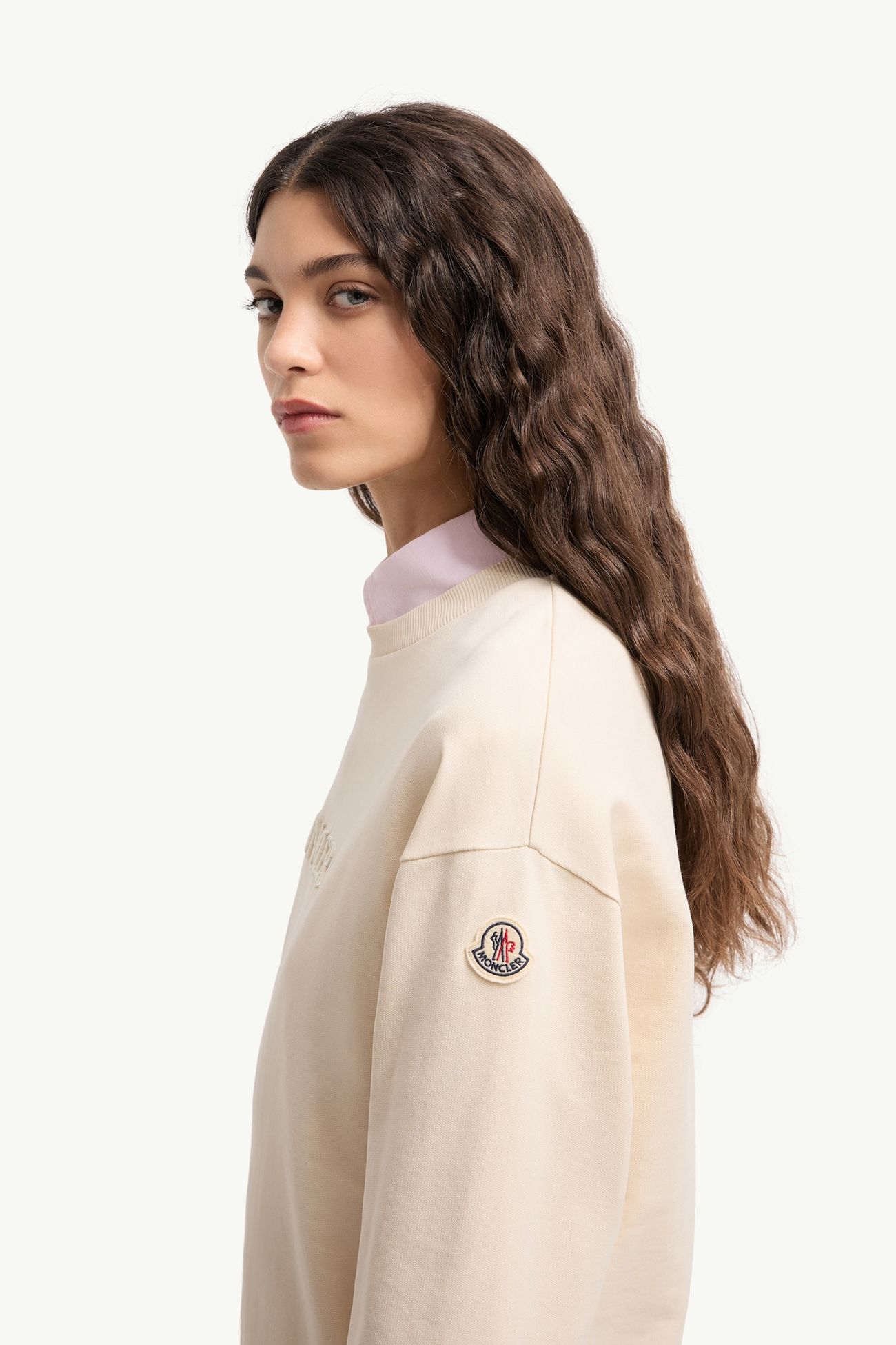 Sweat en coton à logo brodé Femmes Blanc Ivoire Moncler 1