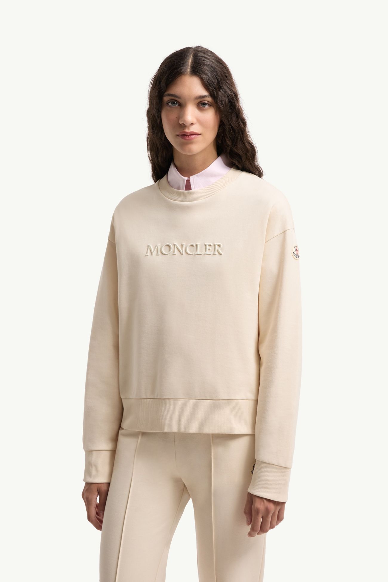 Sweat en coton à logo brodé Femmes Blanc Ivoire Moncler 3