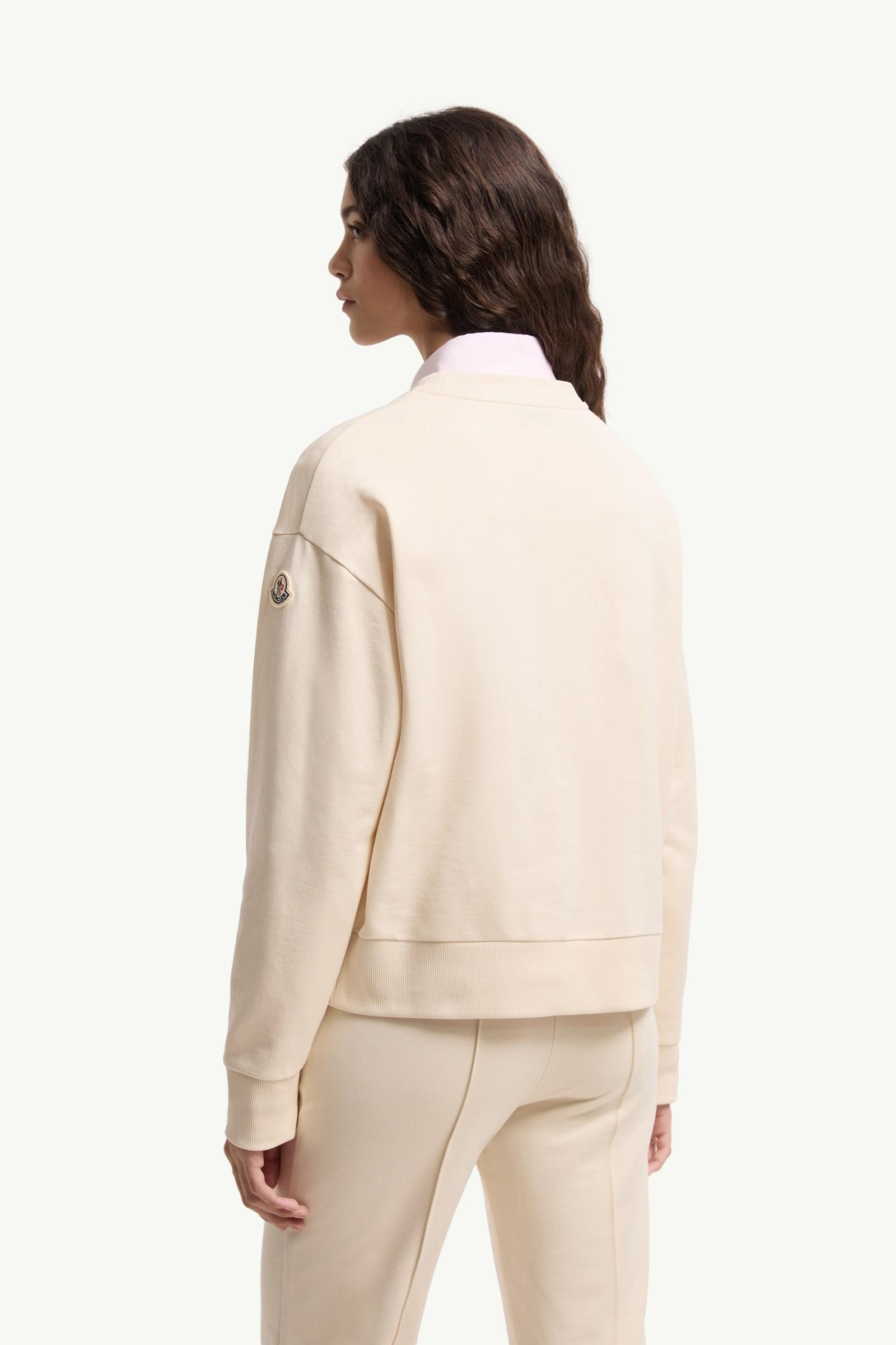White Ivory Embroidered Logo Cotton Sweatshirt - Sweatshirts for