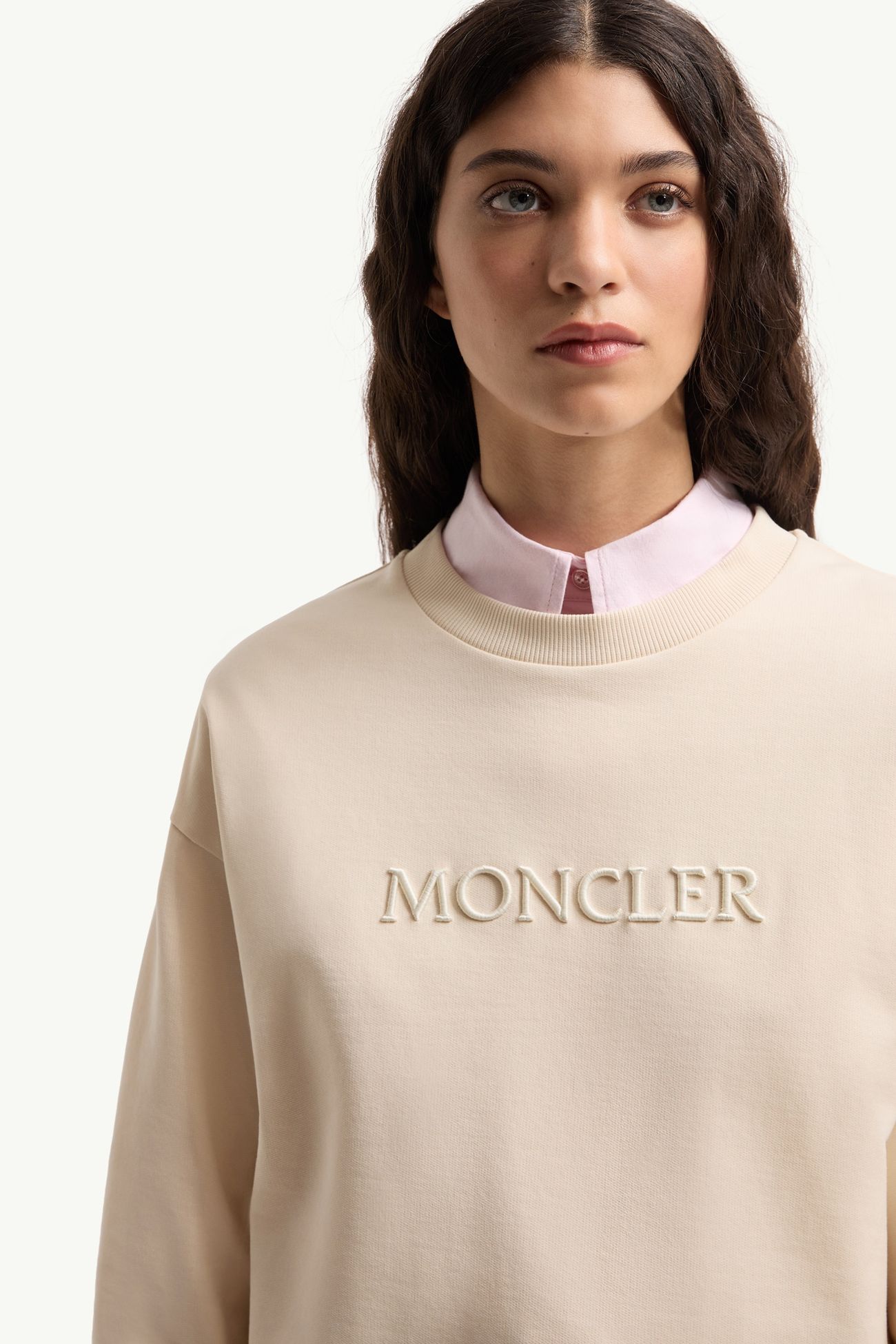 Sudadera de algodón con logotipo bordado Mujer Blanco Marfil Moncler 5
