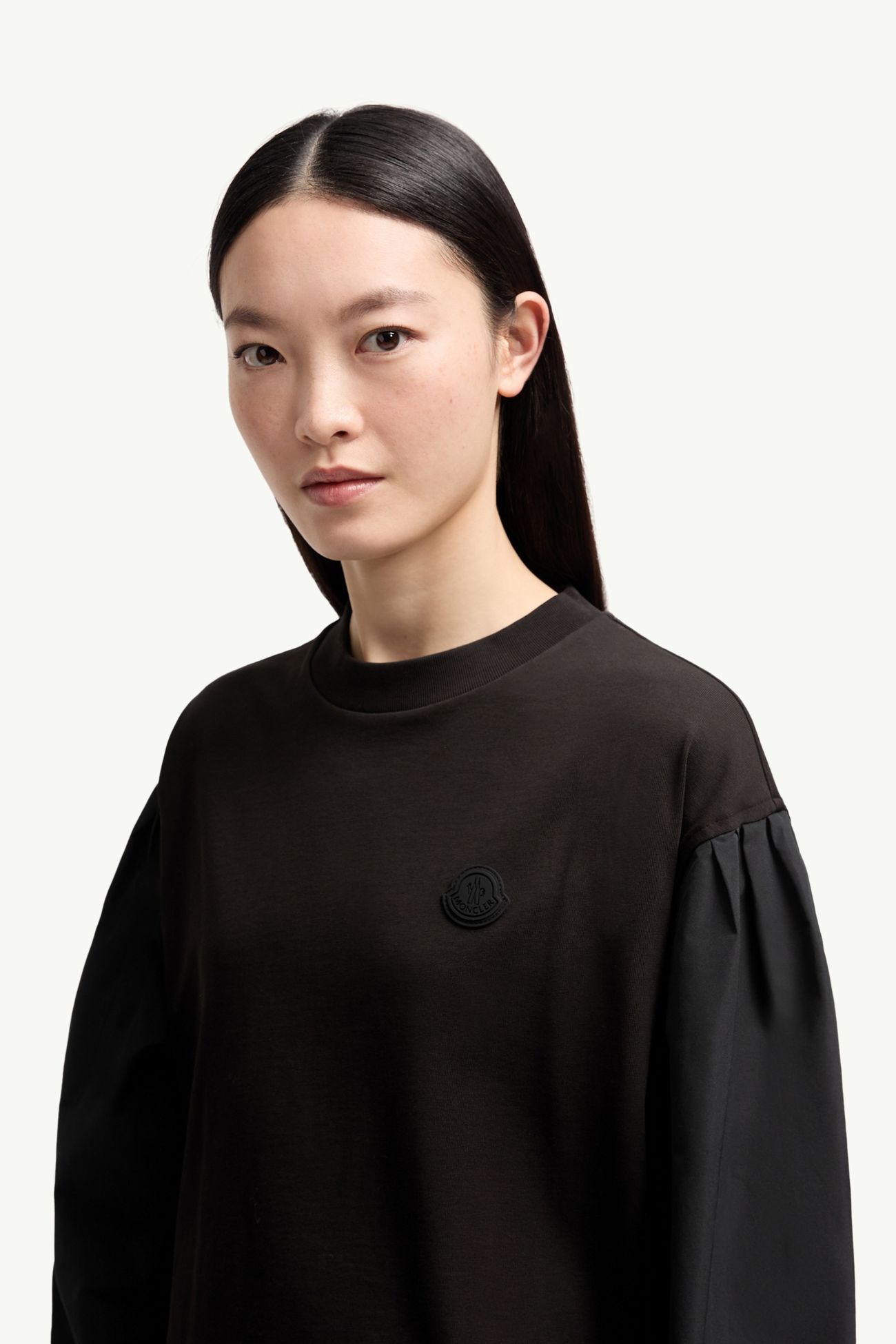 Sweat en jersey de coton à manches plissées Femmes Noir Moncler 1