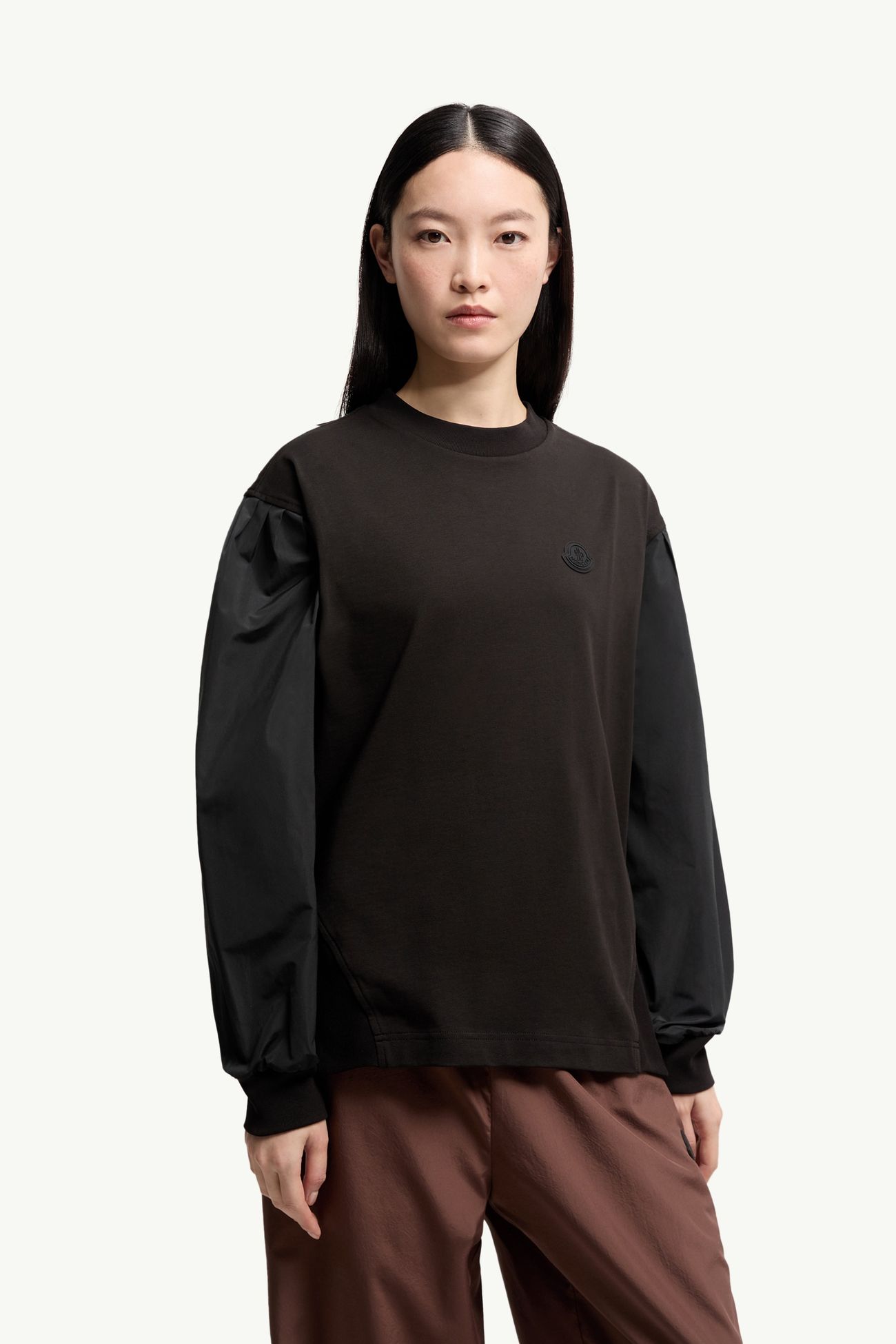 褶飾衣袖棉質針織布衛衣 女士 黑色 Moncler 3