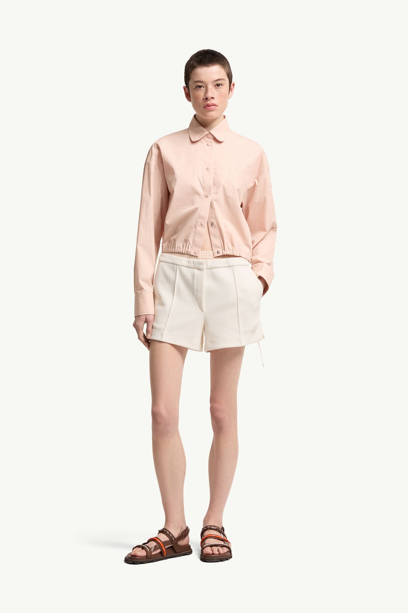 Shorts aus Baumwollmischung mit Vichy-Karomuster und Lagen-Effekt Damen Weiß Moncler 0