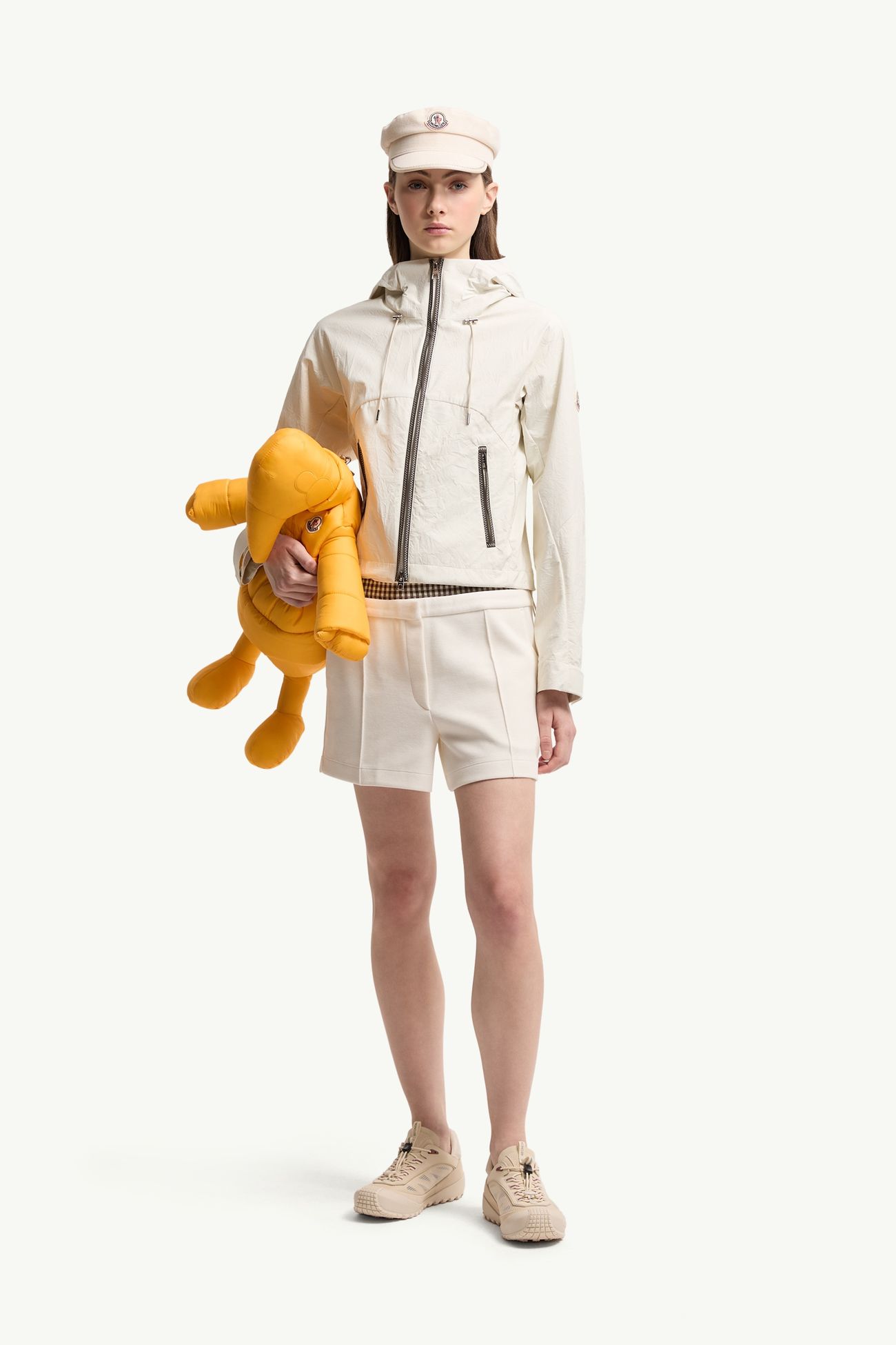 Shorts aus Baumwollmischung mit Vichy-Karomuster und Lagen-Effekt Damen Weiß Moncler 0