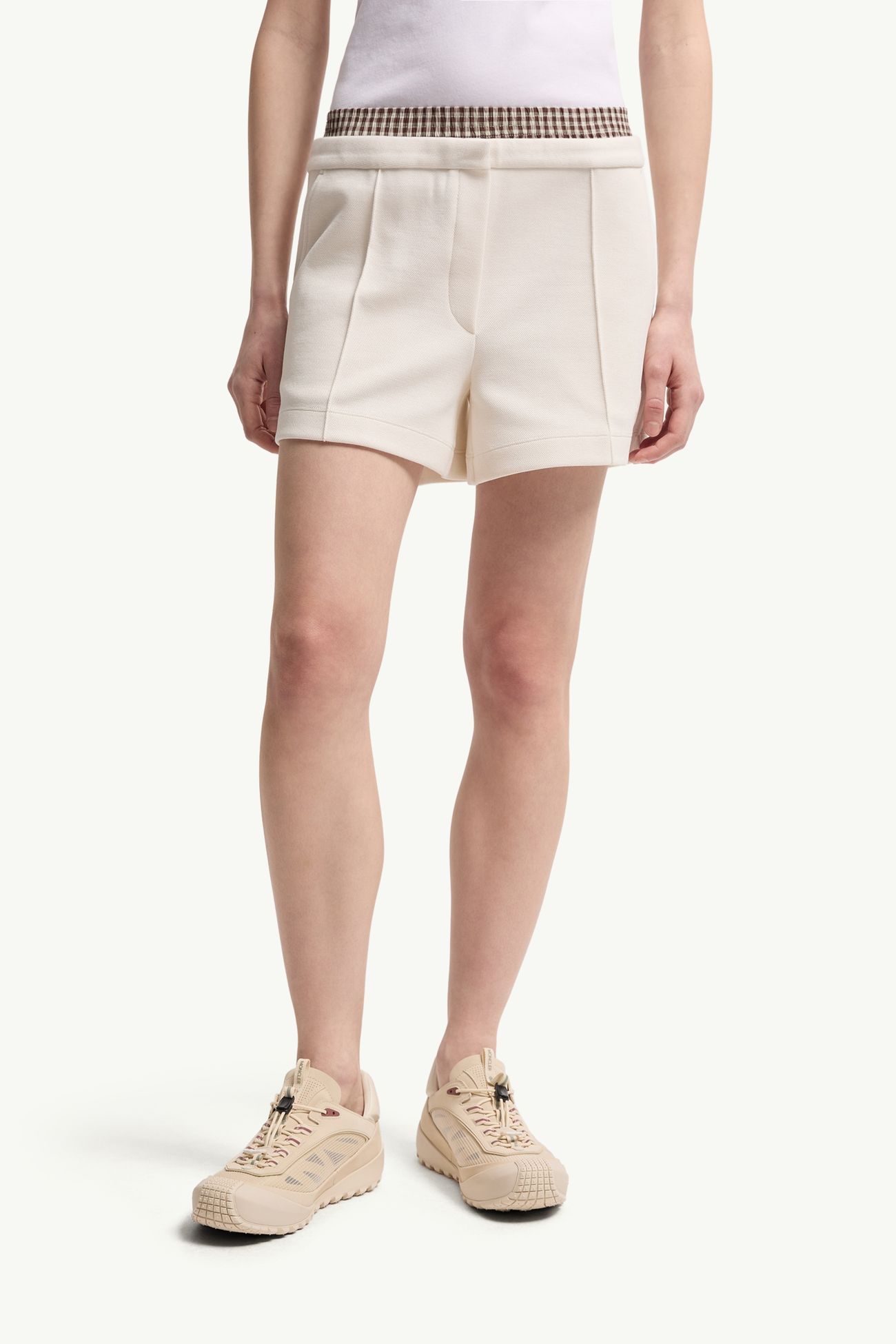 Shorts in misto cotone vichy effetto stratificato Donna Bianco Moncler 3