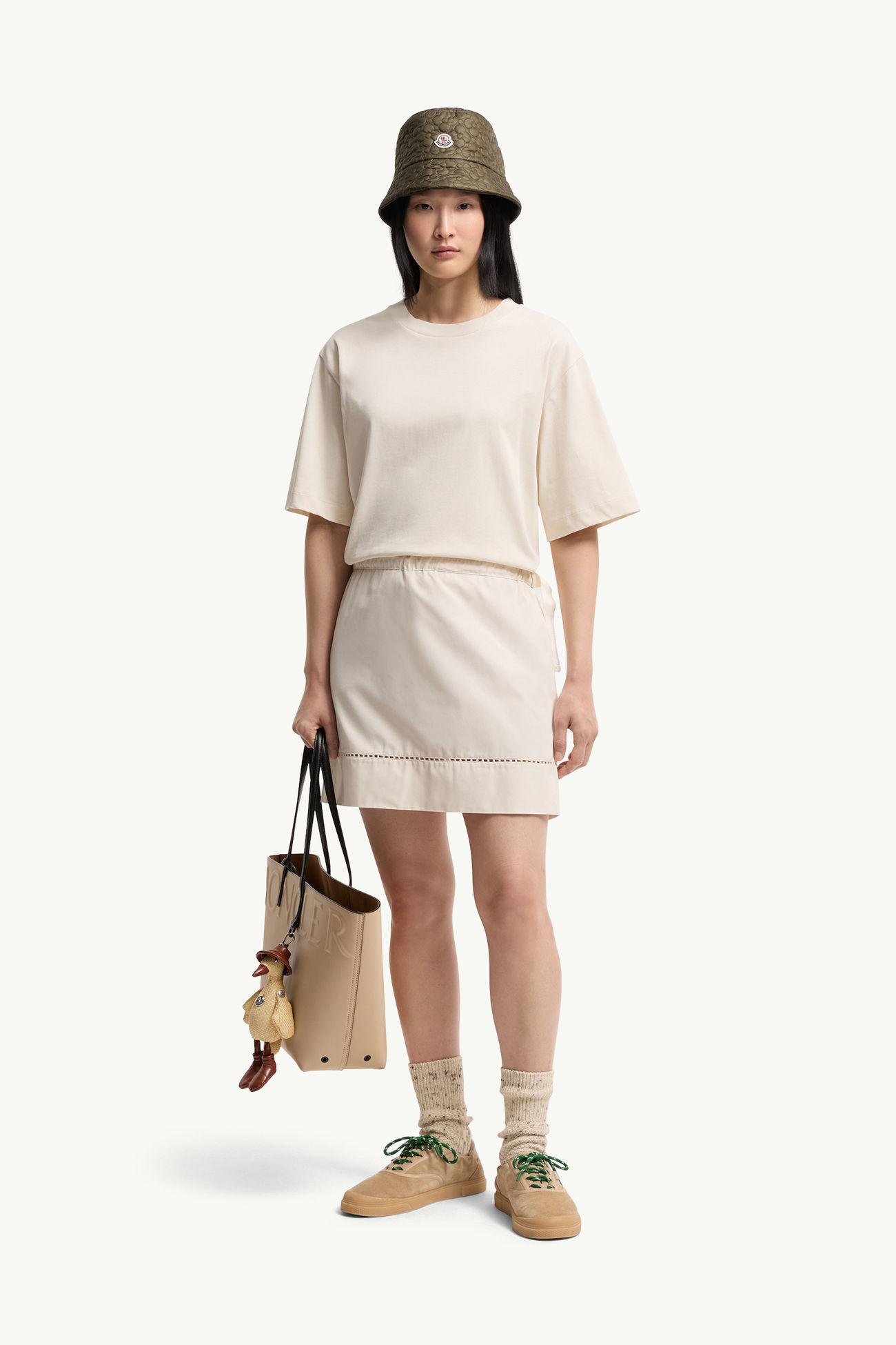 Minivestido camiseta de mezcla de algodón Mujer Blanco Marfil Moncler 0