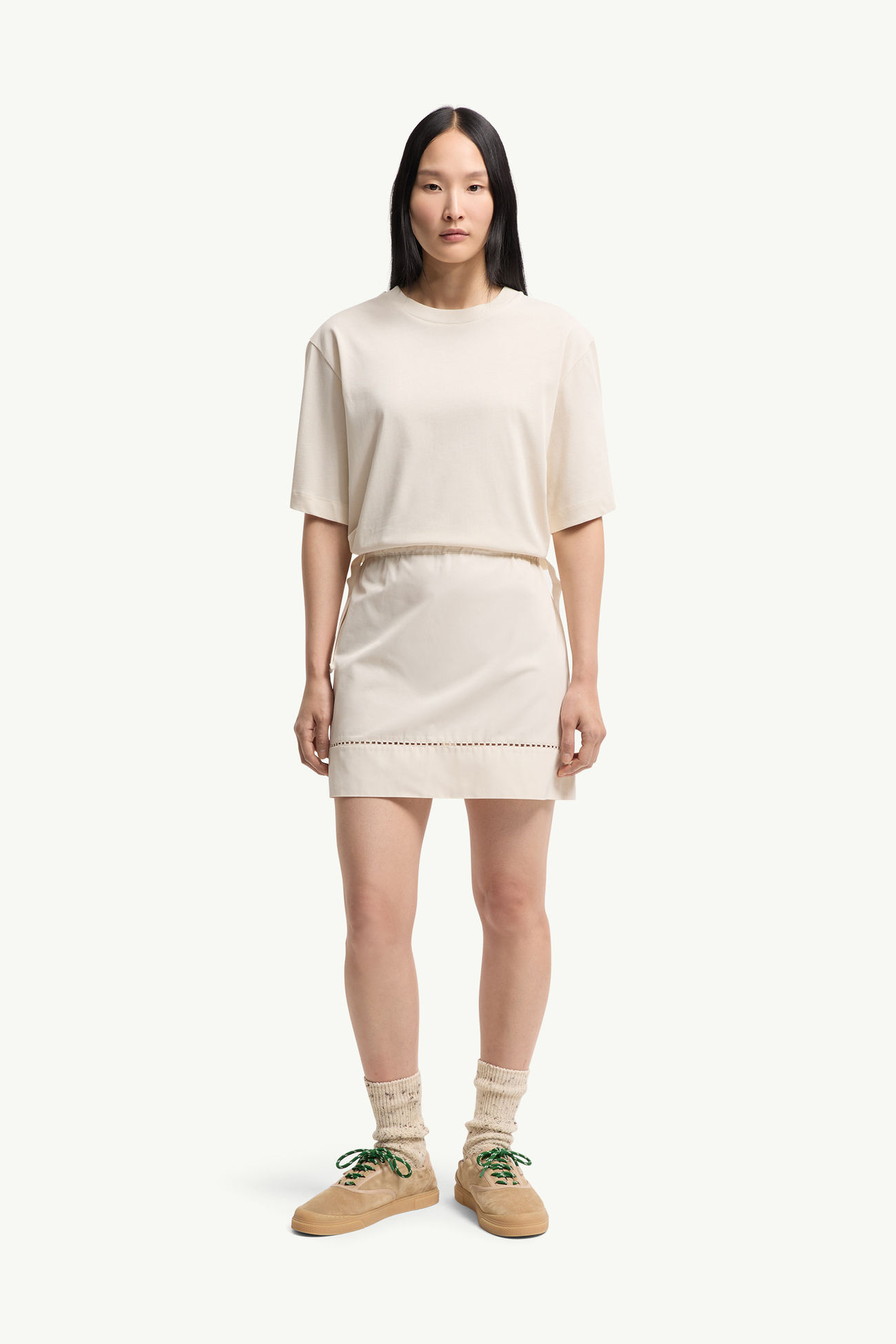 Mini- robe t-shirt en coton mélangé Femmes Blanc Ivoire Moncler 3