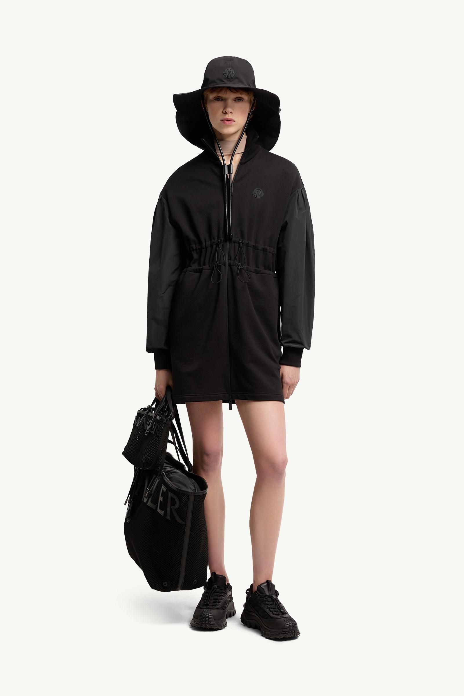 Black Cotton Fleece Sweatshirt Zip-Up Dress - Dresses for Women