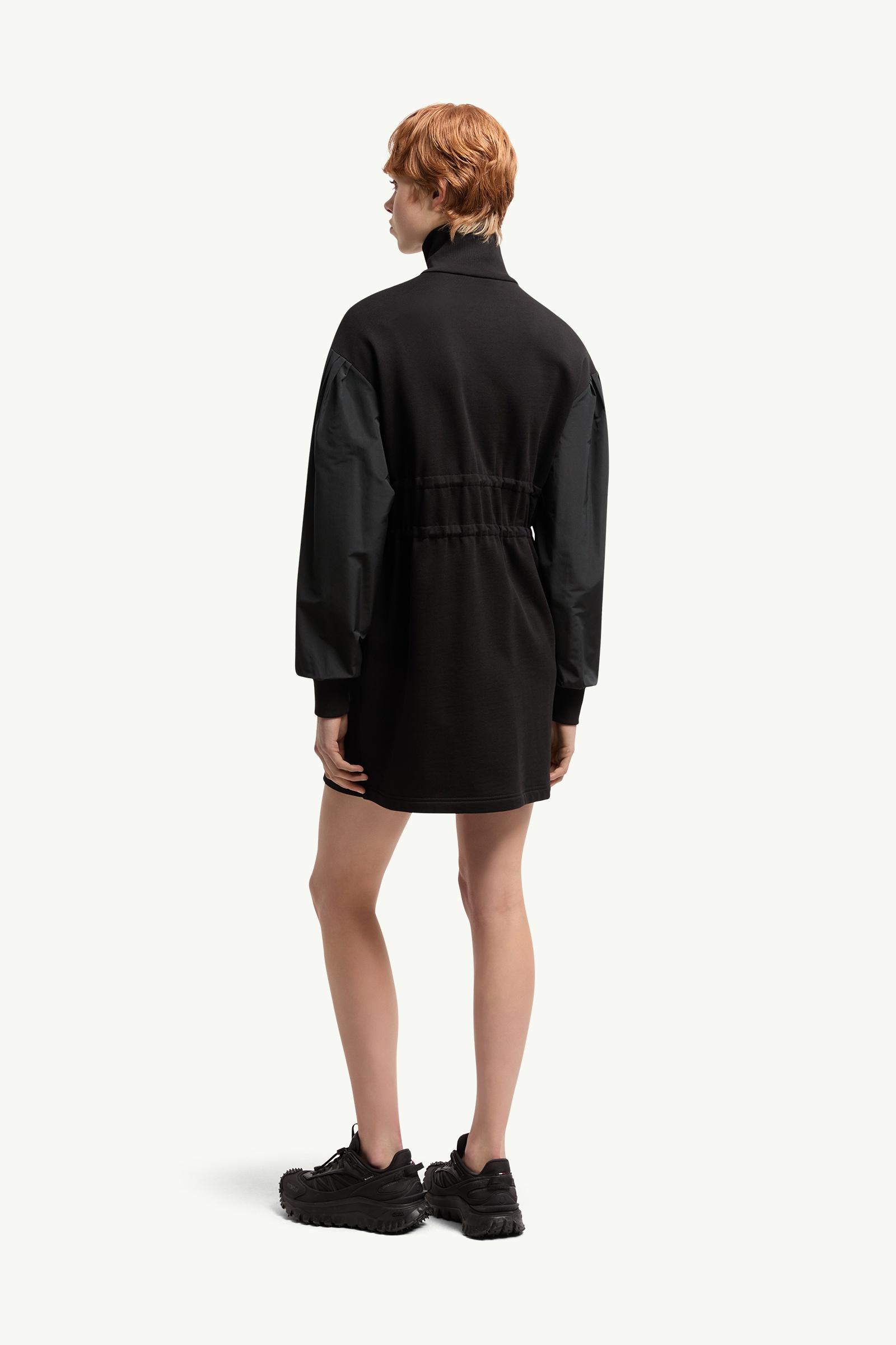 Black Cotton Fleece Sweatshirt Zip-Up Dress - Dresses for Women