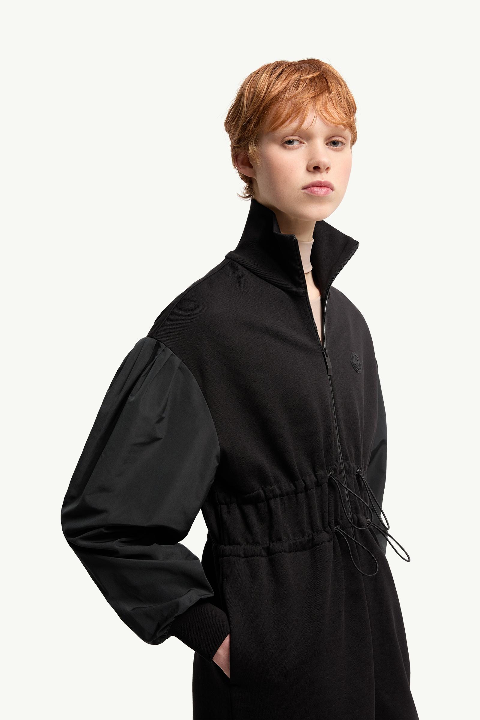 Black Cotton Fleece Sweatshirt Zip-Up Dress - Dresses for Women