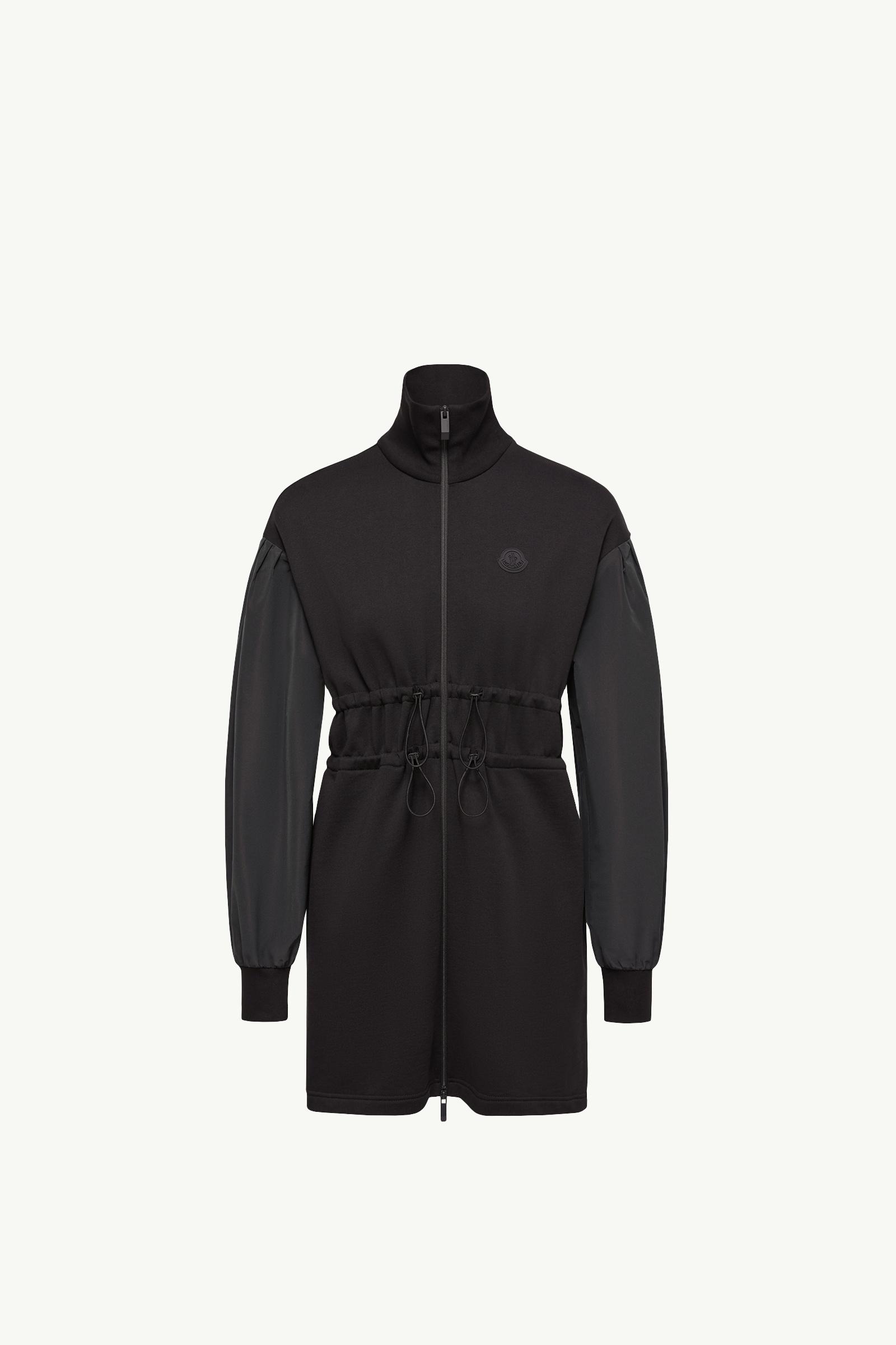 Black Cotton Fleece Sweatshirt Zip-Up Dress - Dresses for Women