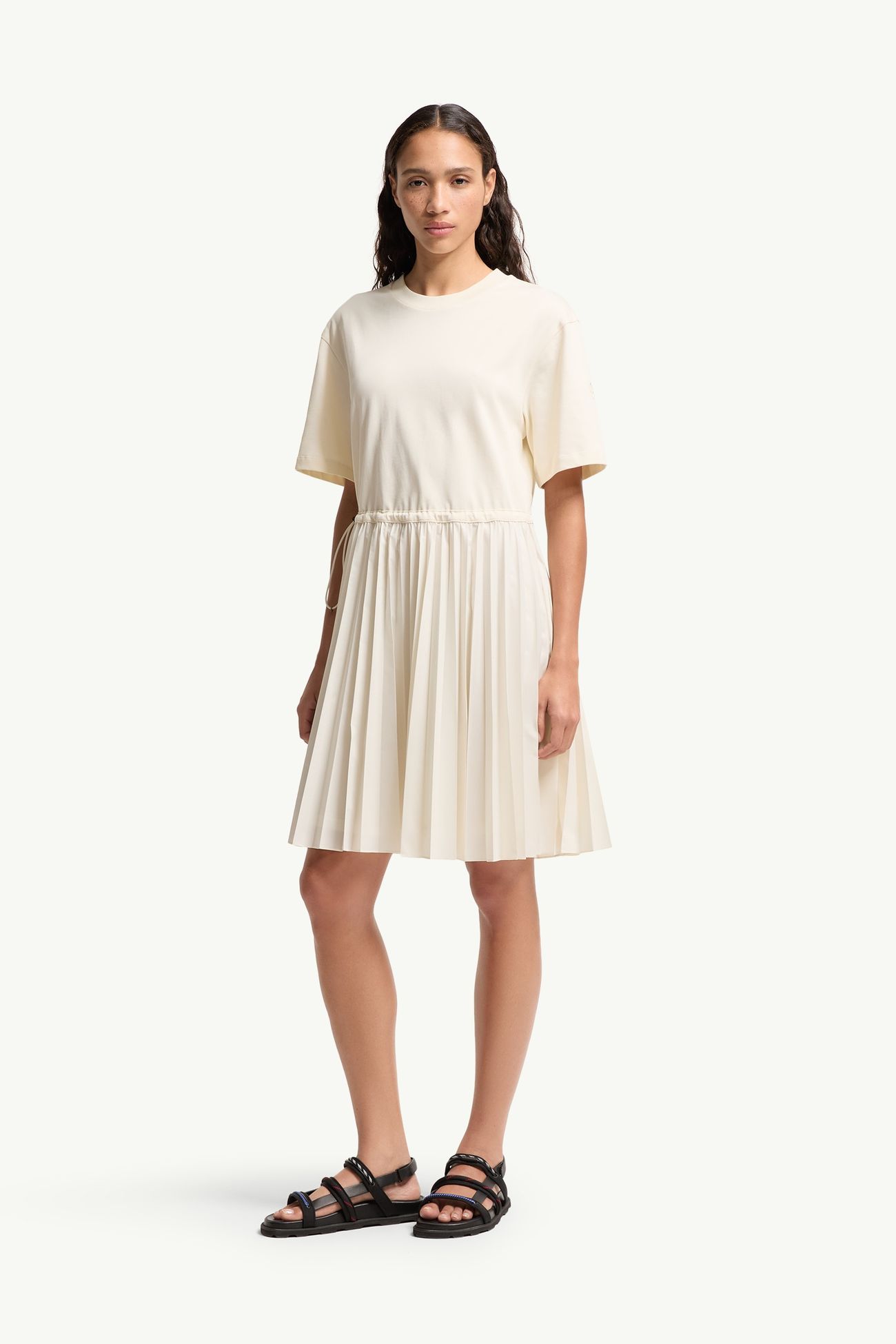 Pleated Cotton Midi Dress Women White Moncler 0