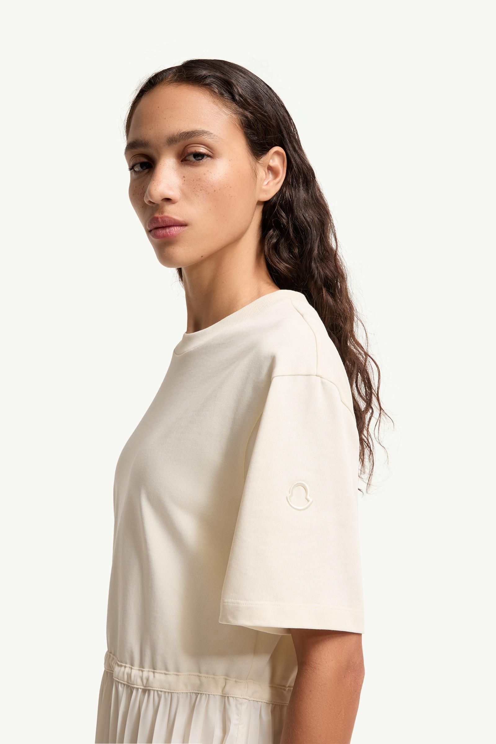 White Pleated Cotton Midi Dress - Dresses for Women | Moncler US