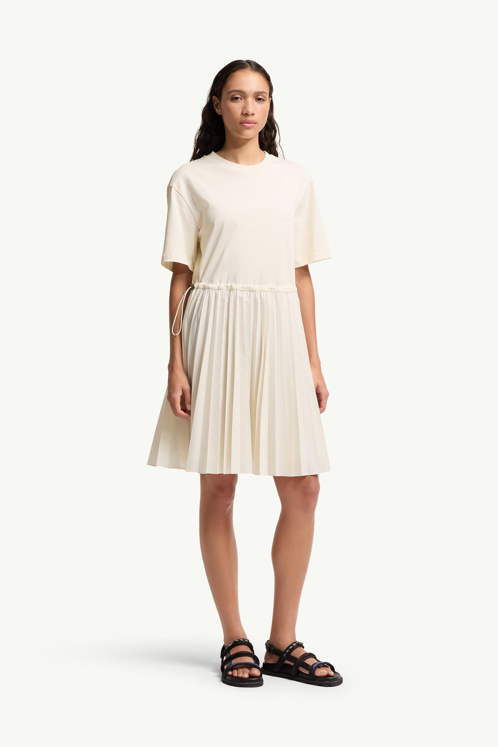White Pleated Cotton Midi Dress - Dresses for Women | Moncler US