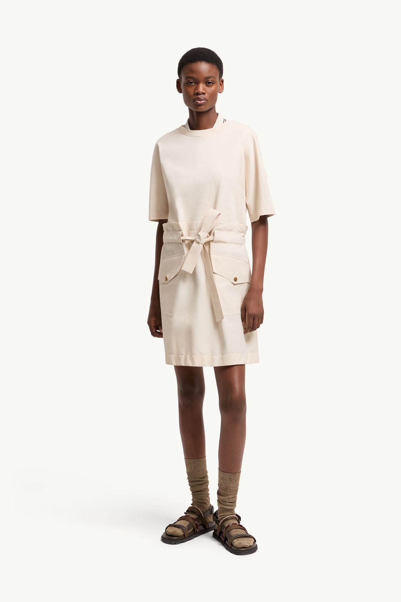 Minivestido de algodón con cinturón Mujer Blanco Marfil Moncler 3