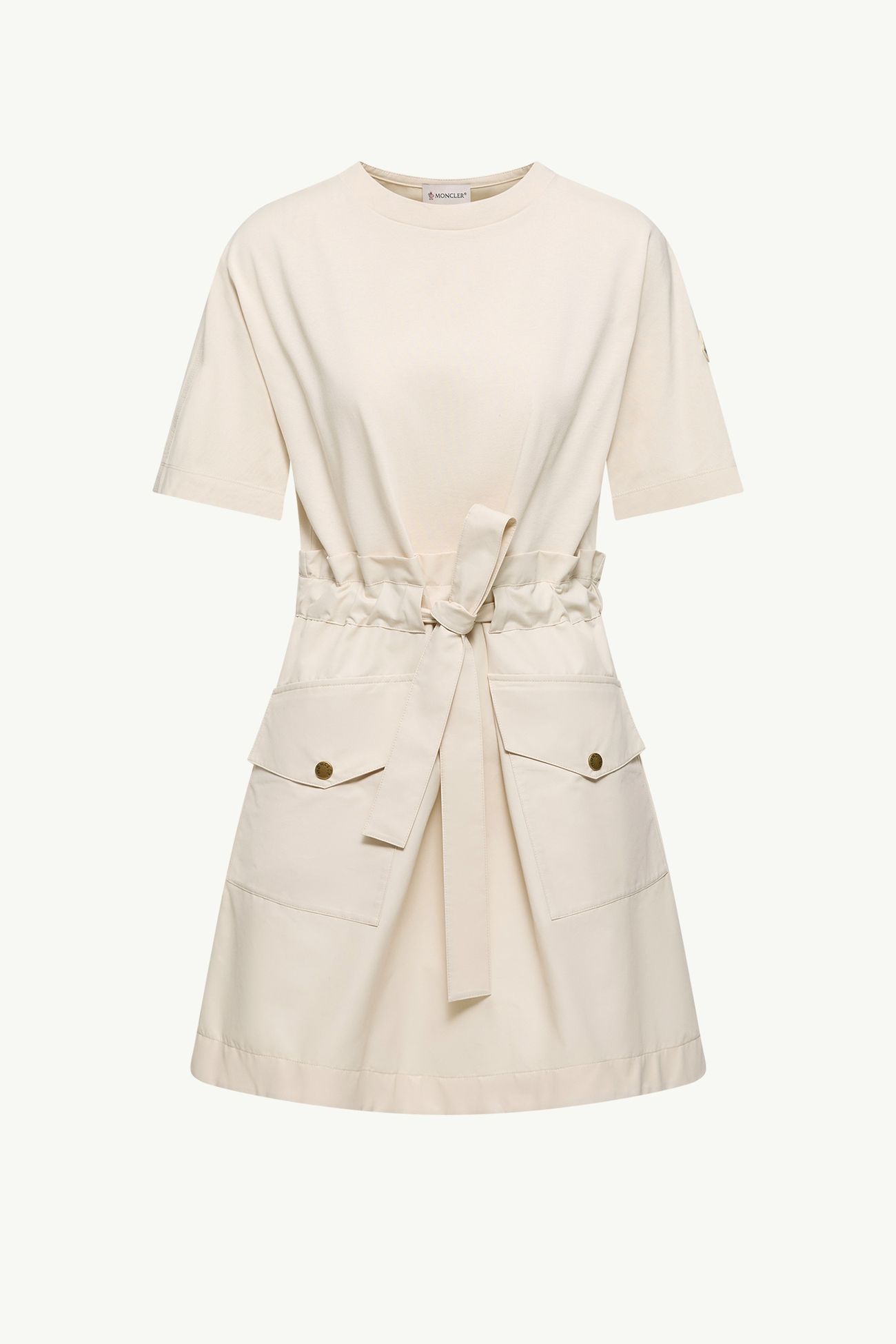 Mini abito con cintura in cotone Donna Bianco Avorio Moncler 2