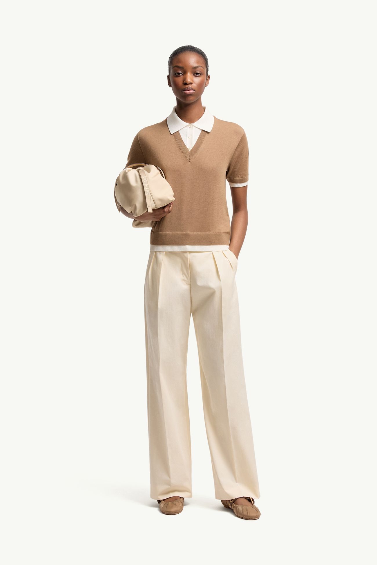 Polo in lana a strati Donna Beige Moncler 0