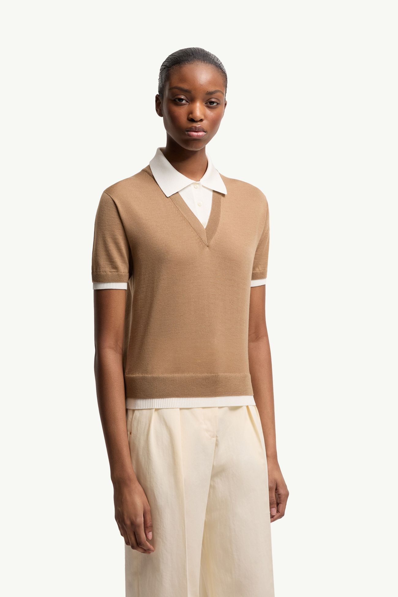 Polo superposé en laine Femmes Beige Moncler 3