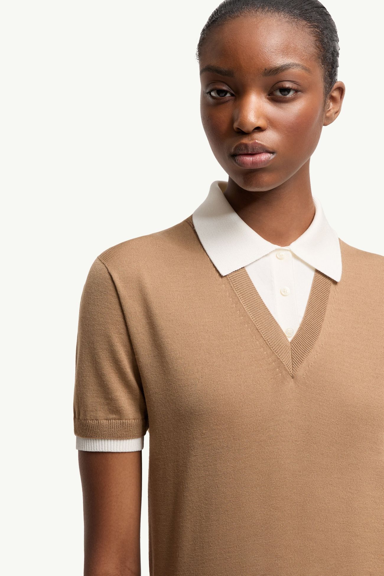 Layered Wool Polo Shirt Women Beige Moncler 5