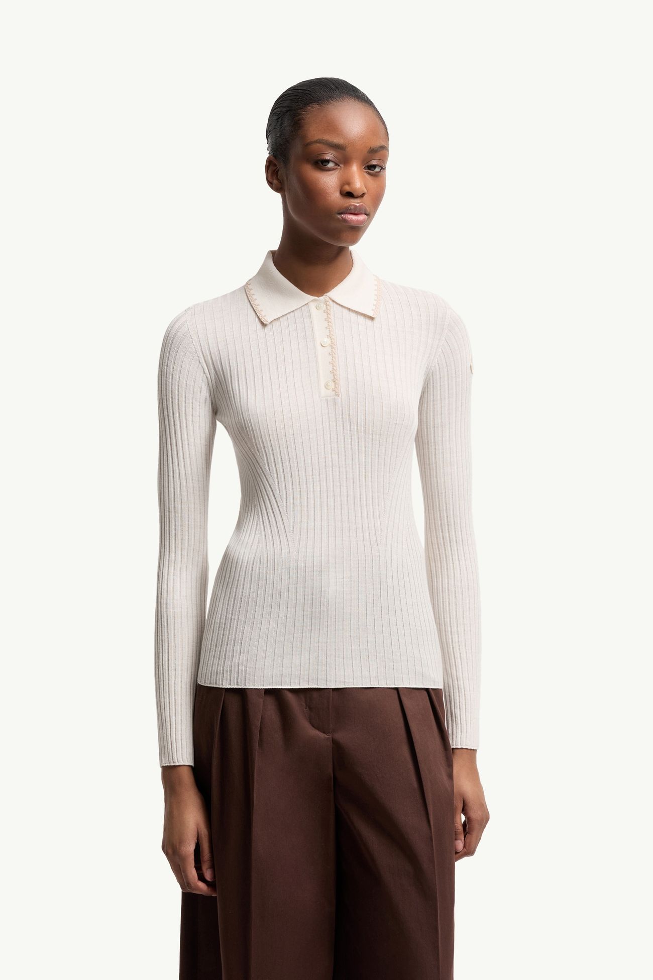 Polo a maniche lunghe in lana Donna Bianco Avorio Moncler 3