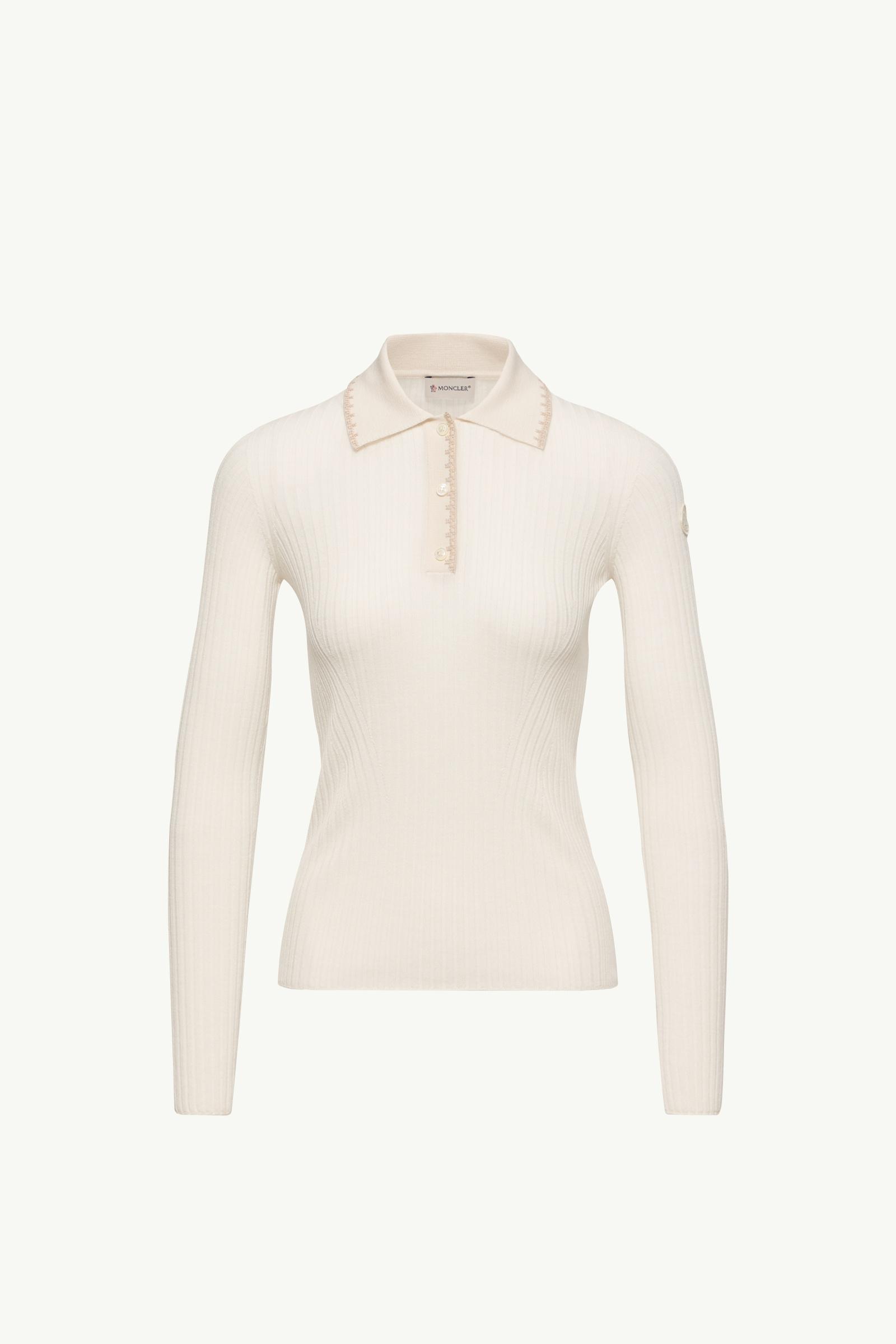 Wool Long Sleeve Polo Shirt Women Ochre Yellow Moncler