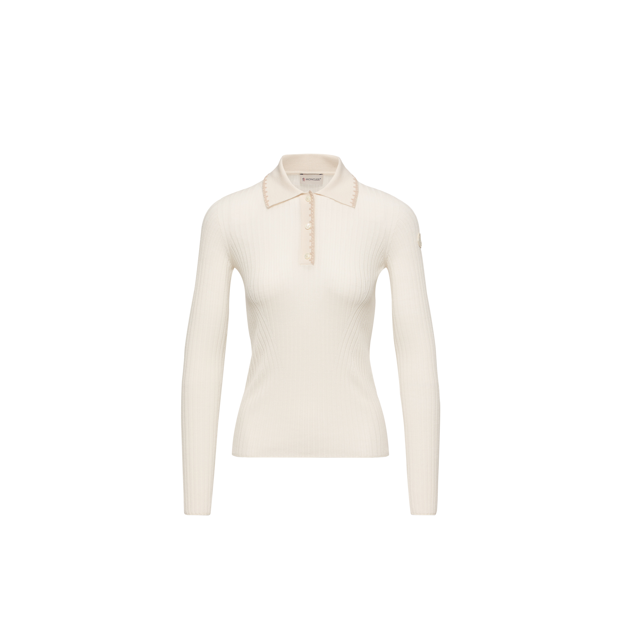 Moncler   Wool Long Sleeve Polo Shirt for Women in White, Size: L