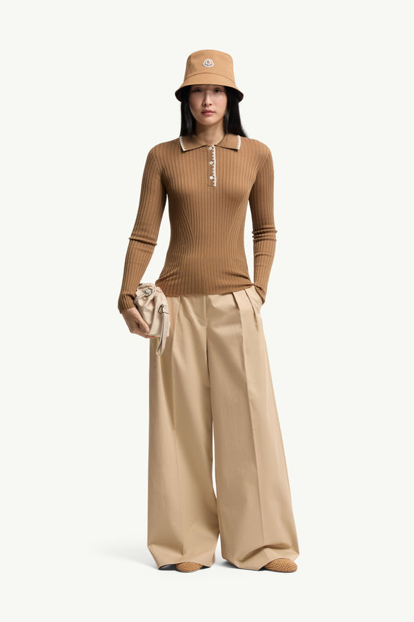 Polo de manga larga de lana Mujer Beige Moncler 0