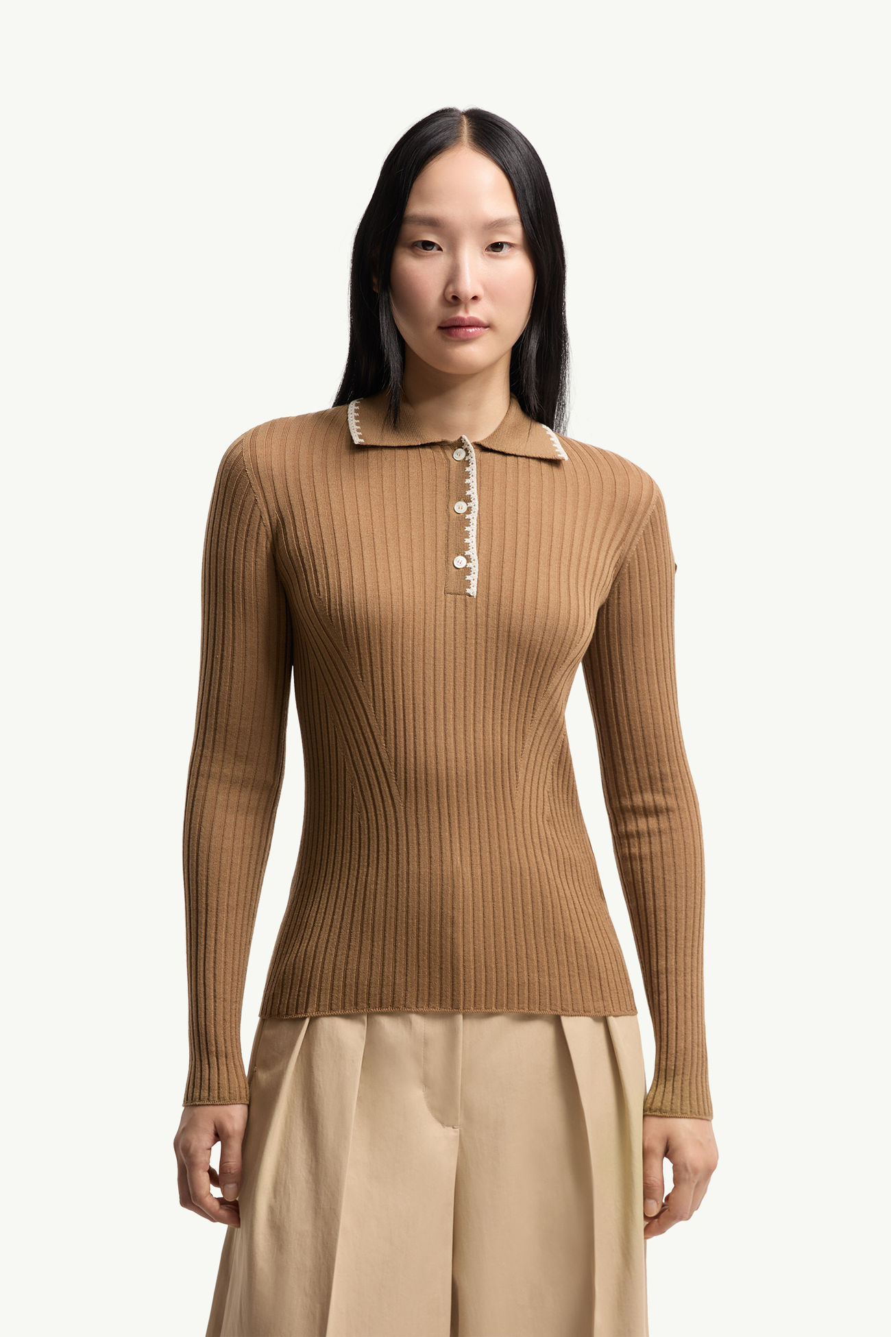 Polo a maniche lunghe in lana Donna Beige Moncler 3