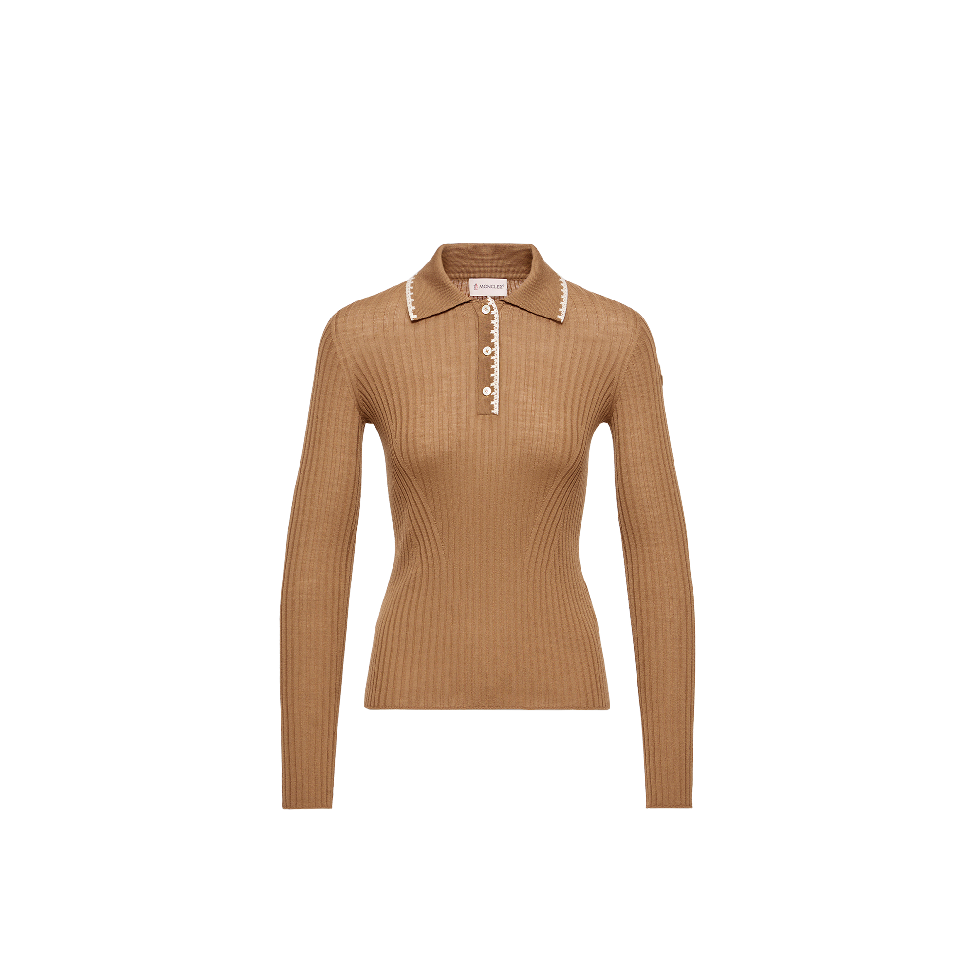 Moncler   Wool Long Sleeve Polo Shirt for Women in Beige, Size: L