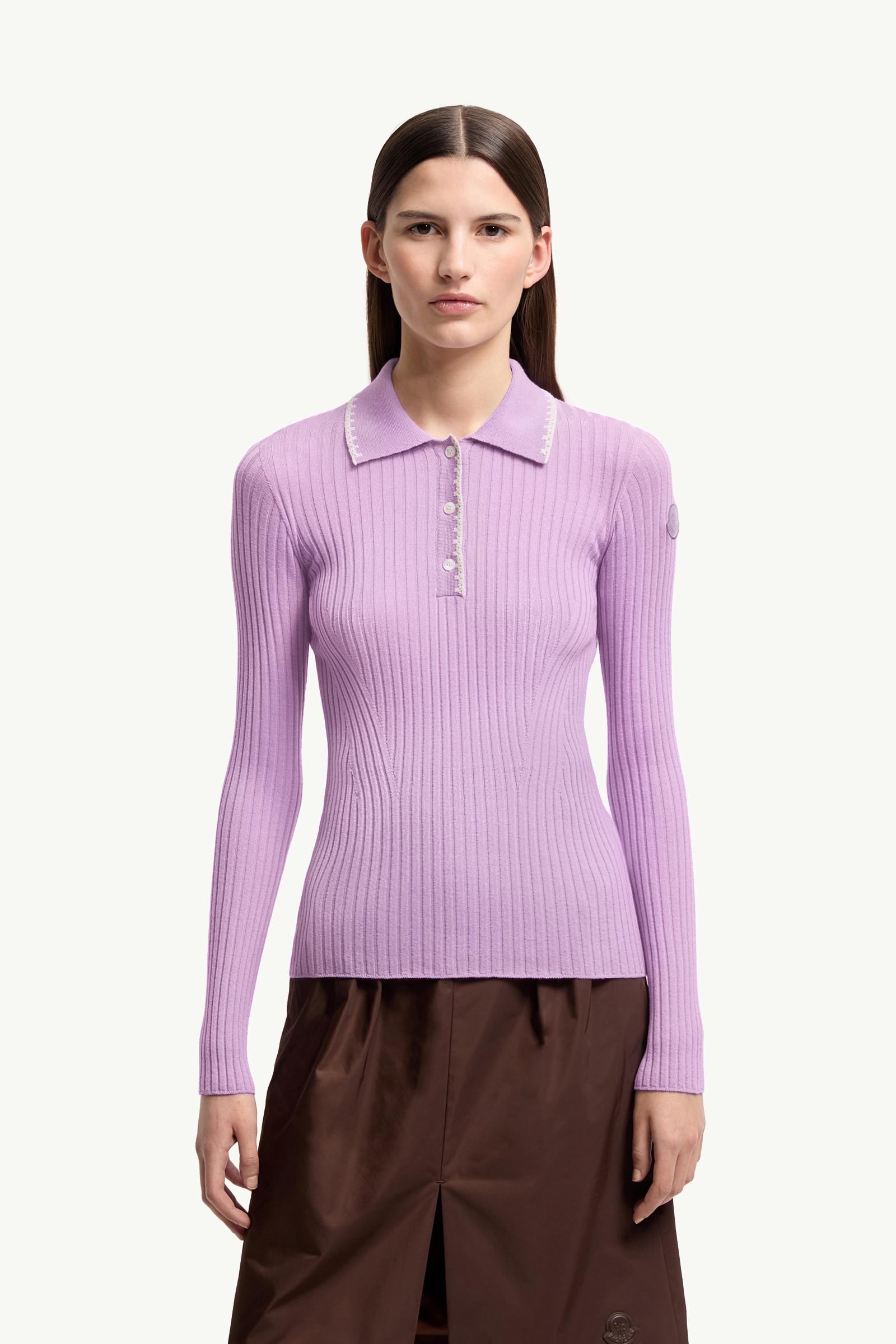 Lilac Wool Long Sleeve Polo Shirt - Tops & T-Shirts for Women