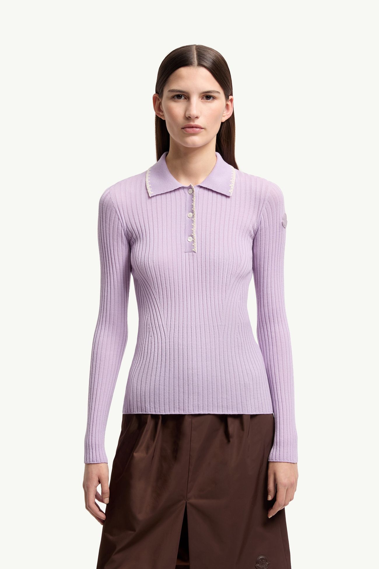 羊毛長袖Polo恤 女士 紫丁香色 Moncler 3