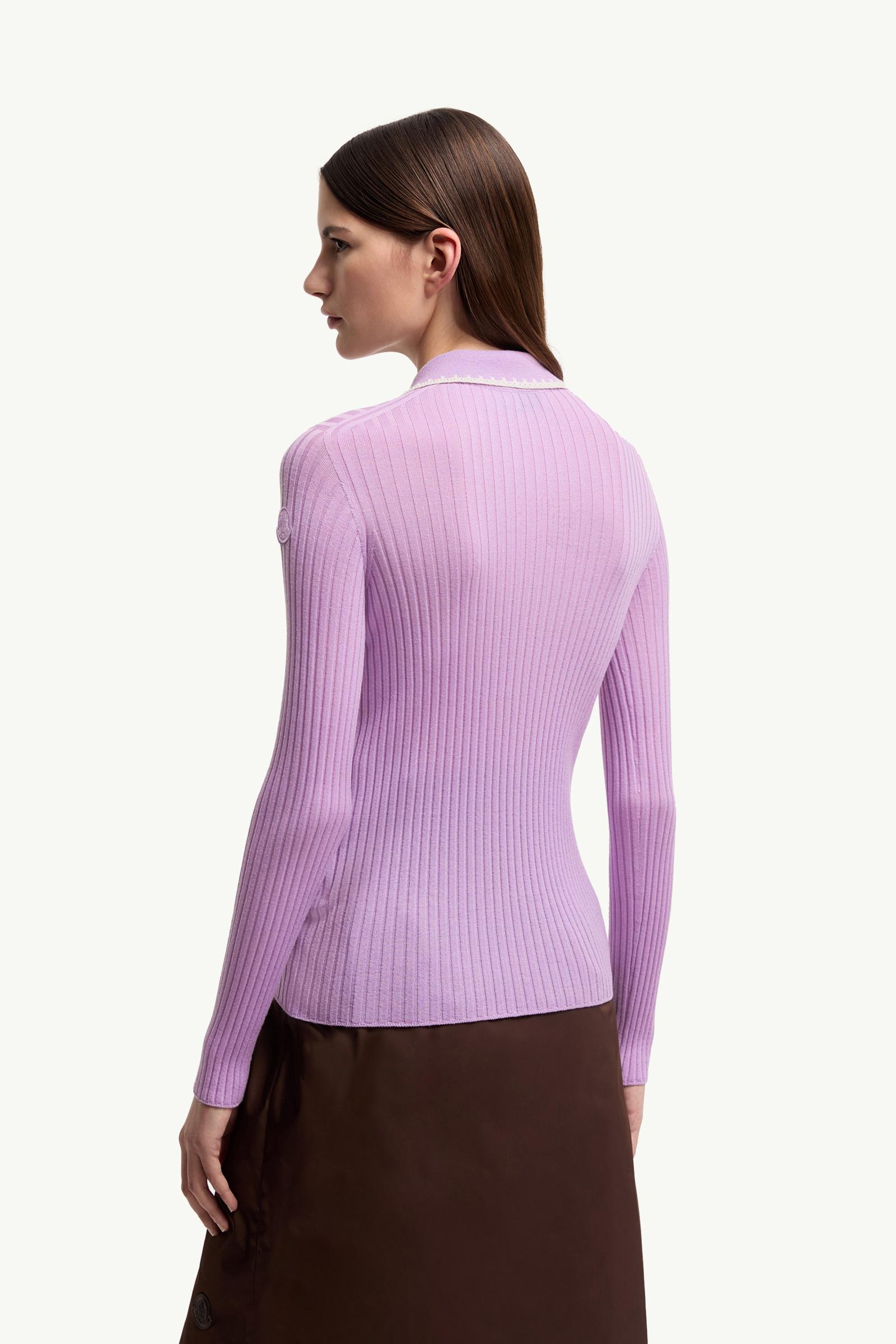Lilac Wool Long Sleeve Polo Shirt - Tops & T-shirts for Women