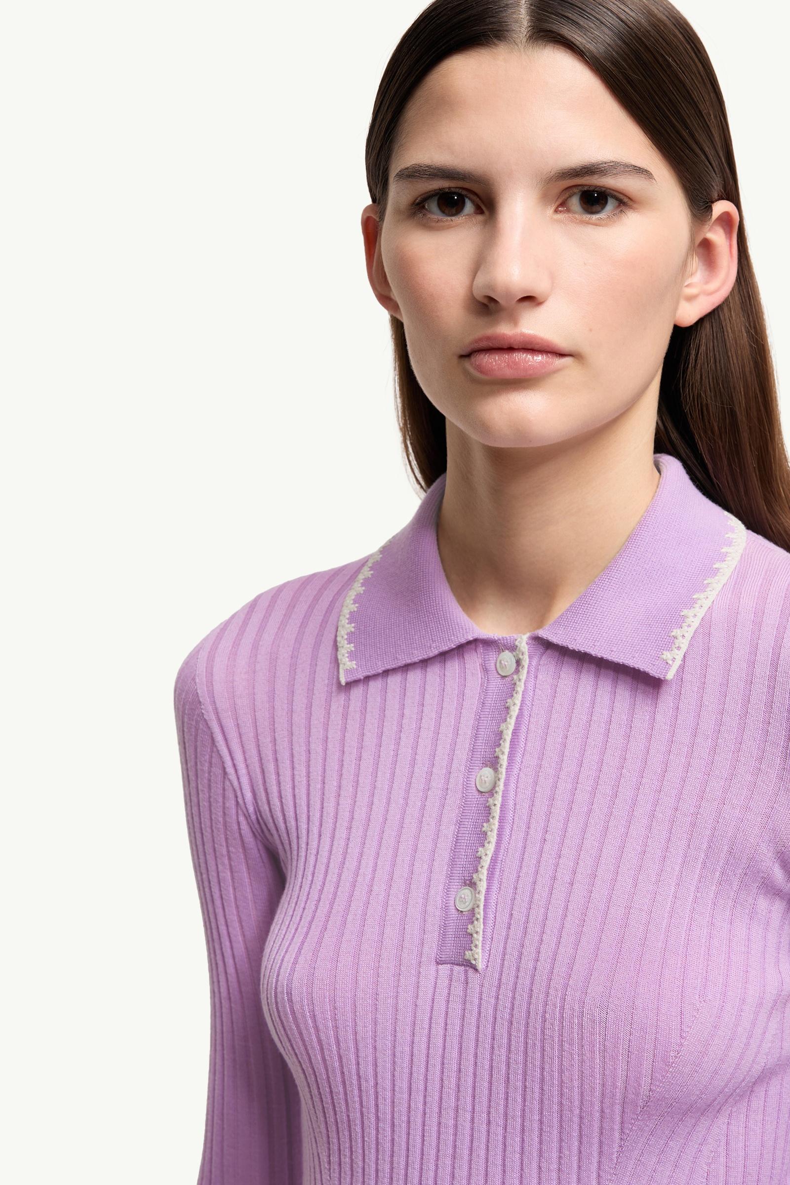 Lilac Wool Long Sleeve Polo Shirt - Tops & T-shirts for Women