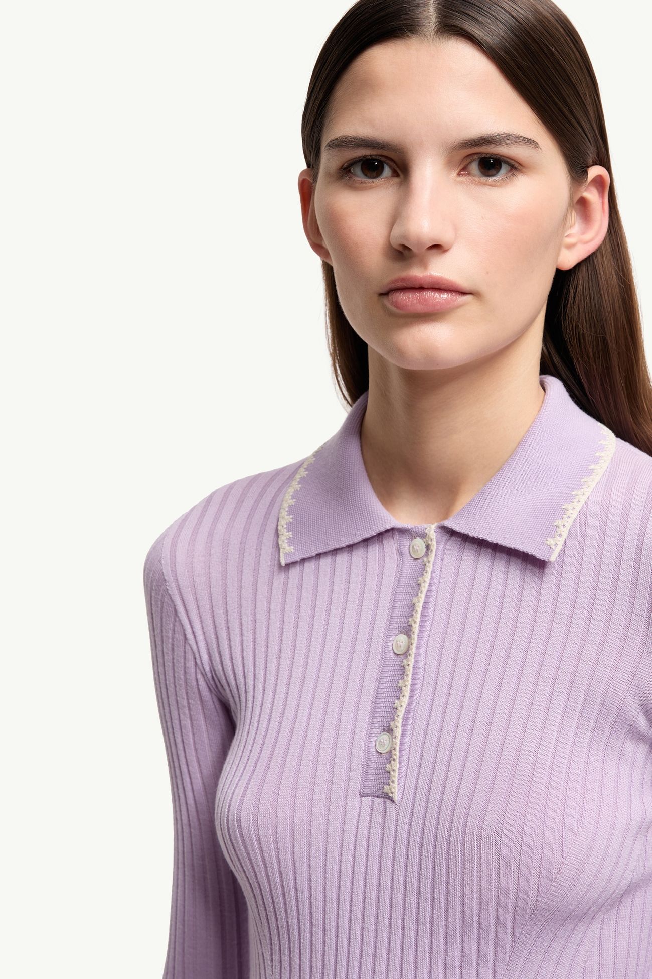 Wool Long Sleeve Polo Shirt Women Lilac Moncler 5
