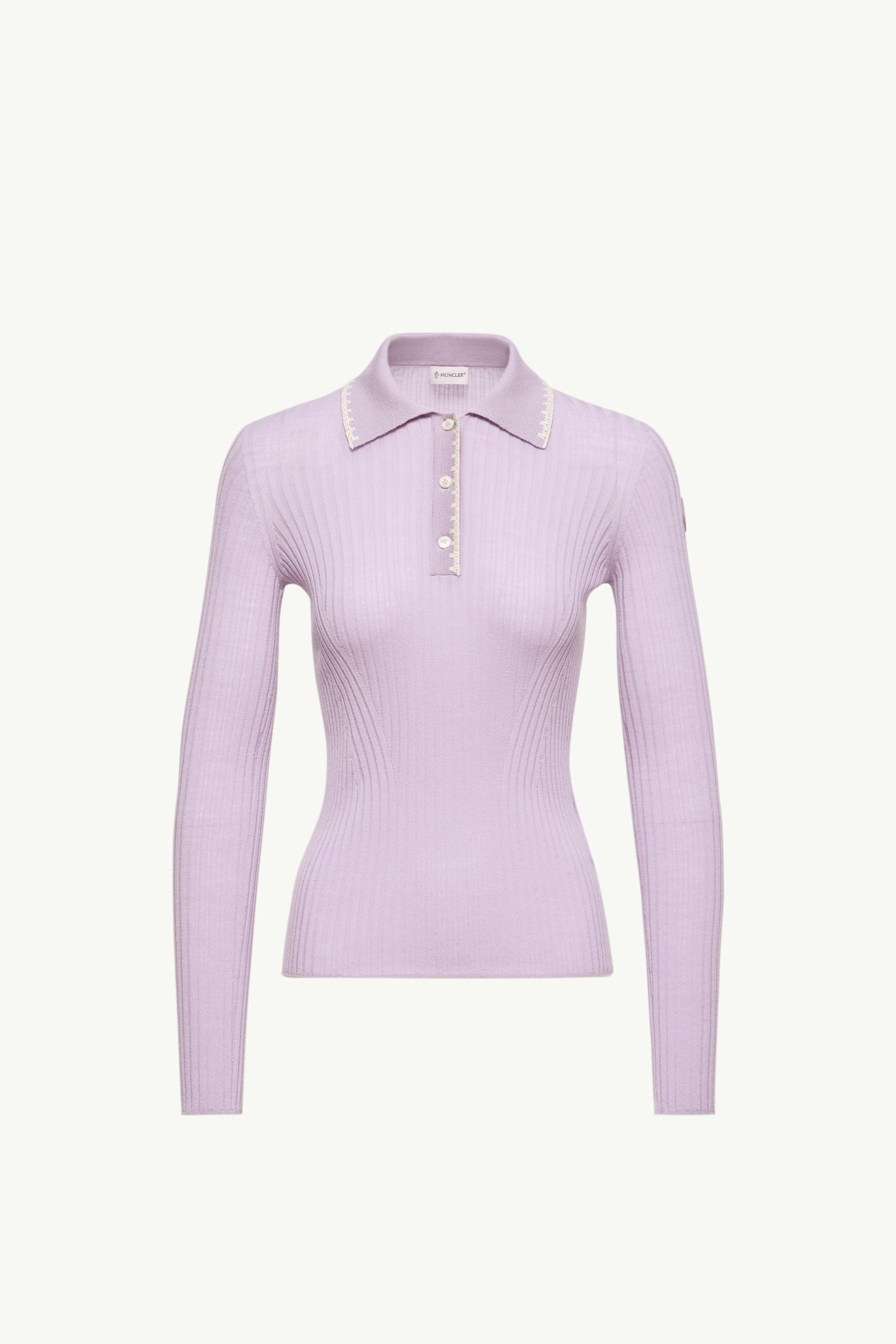 Wool Long Sleeve Polo Shirt Women Lilac Moncler