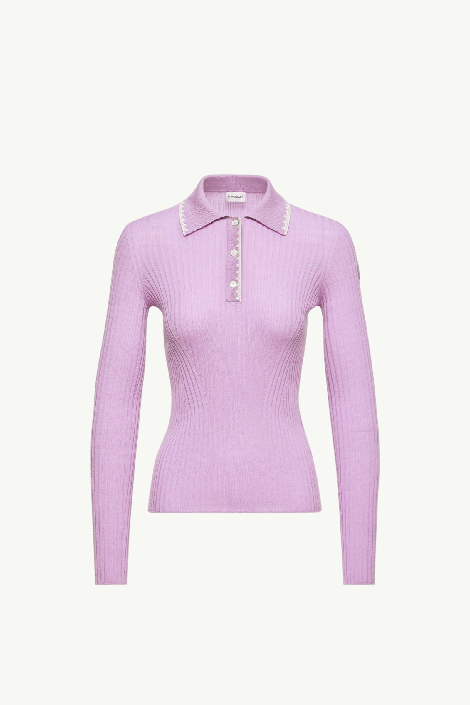Lilac Wool Long Sleeve Polo Shirt - Tops & T-shirts for Women