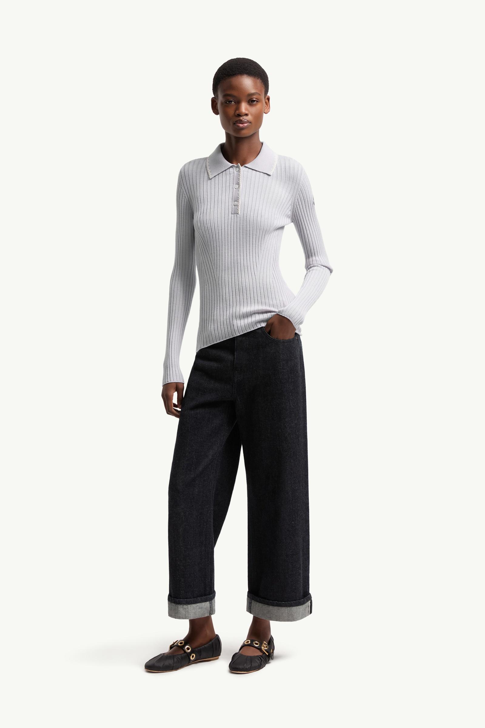 Ice Blue Wool Long Sleeve Polo Shirt - Tops & T-shirts for Women