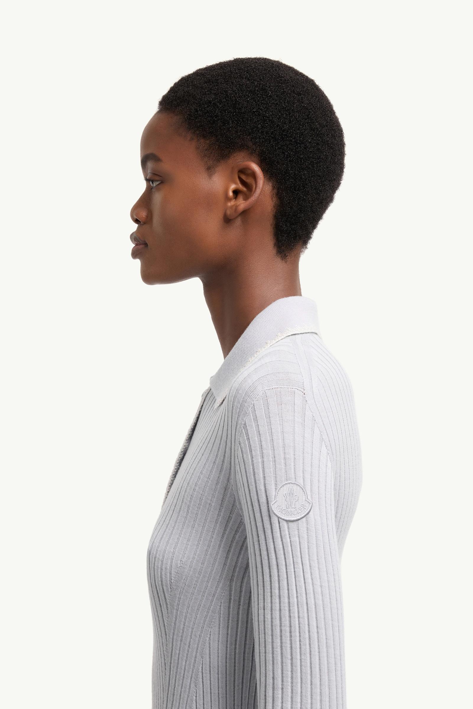 Ice Blue Wool Long Sleeve Polo Shirt - Tops & T-Shirts for Women
