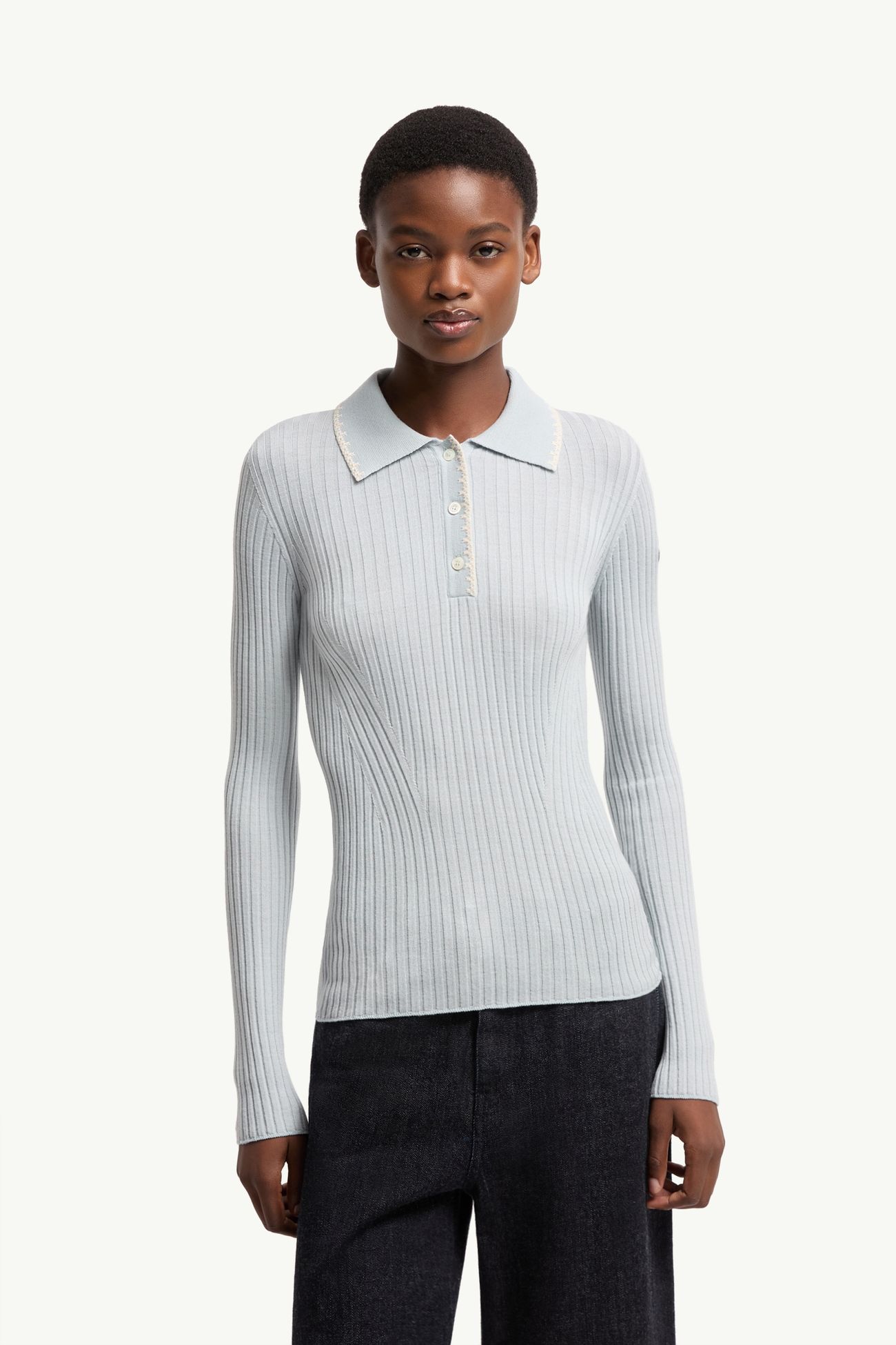 Polo a maniche lunghe in lana Donna Blu Ghiaccio Moncler 3