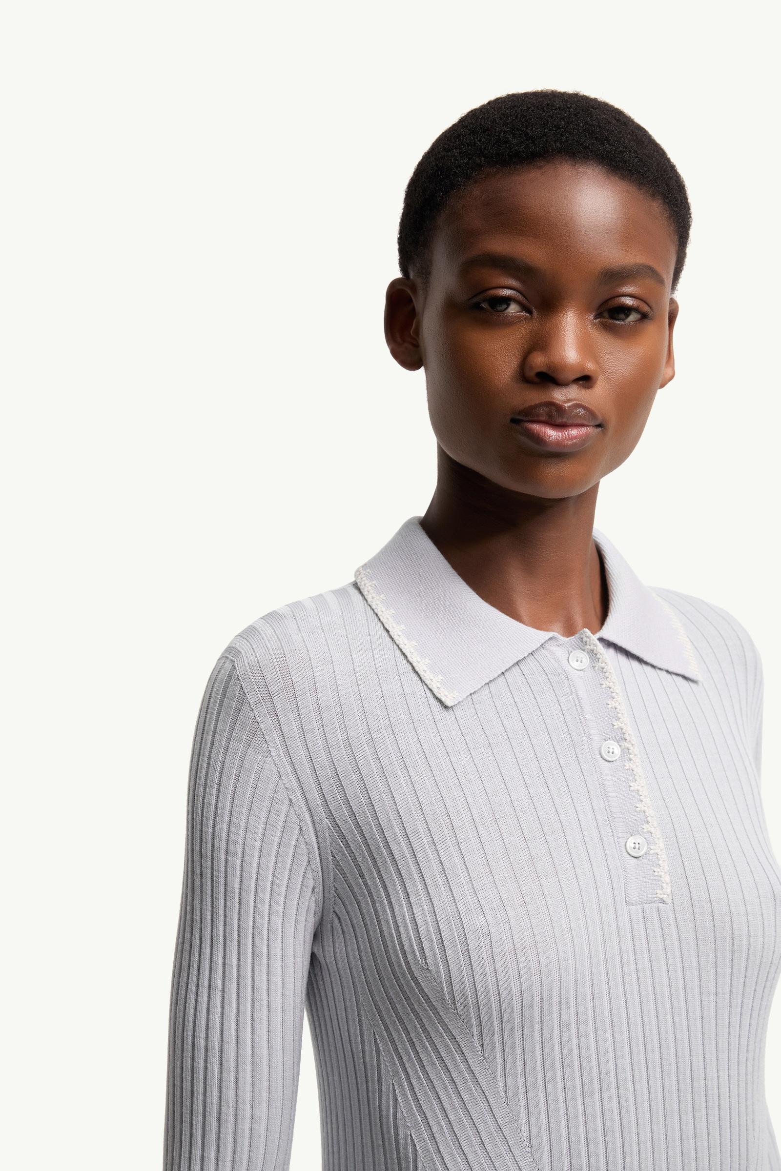 Ice Blue Wool Long Sleeve Polo Shirt - Tops & T-shirts for Women