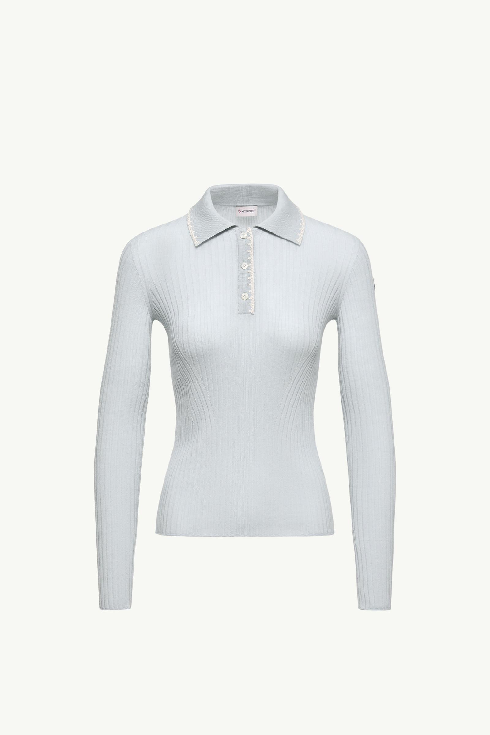 Wool Long Sleeve Polo Shirt Women Ice Blue Moncler