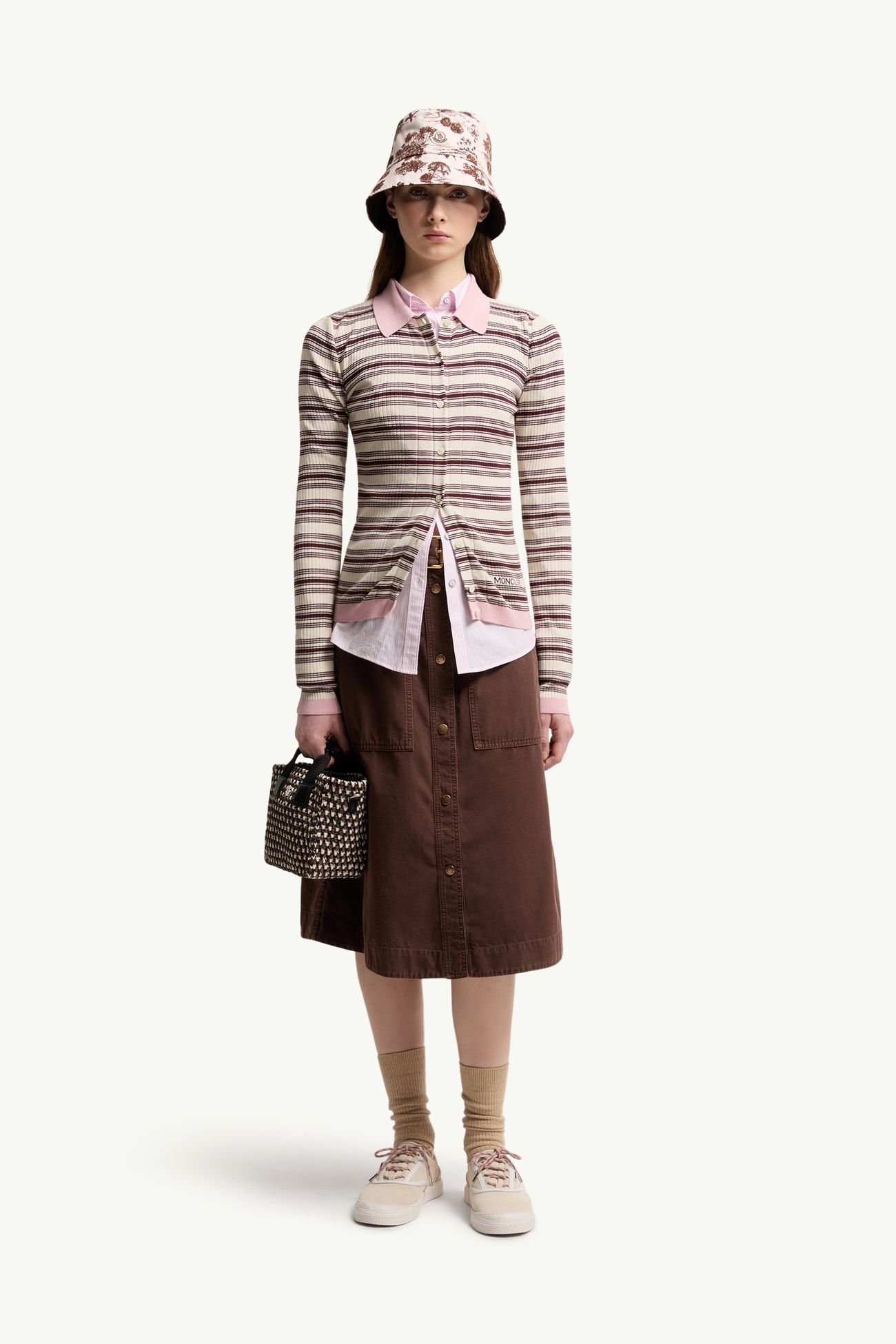 Cotton Crêpe Polo Shirt Women Brown & Pink Moncler 0