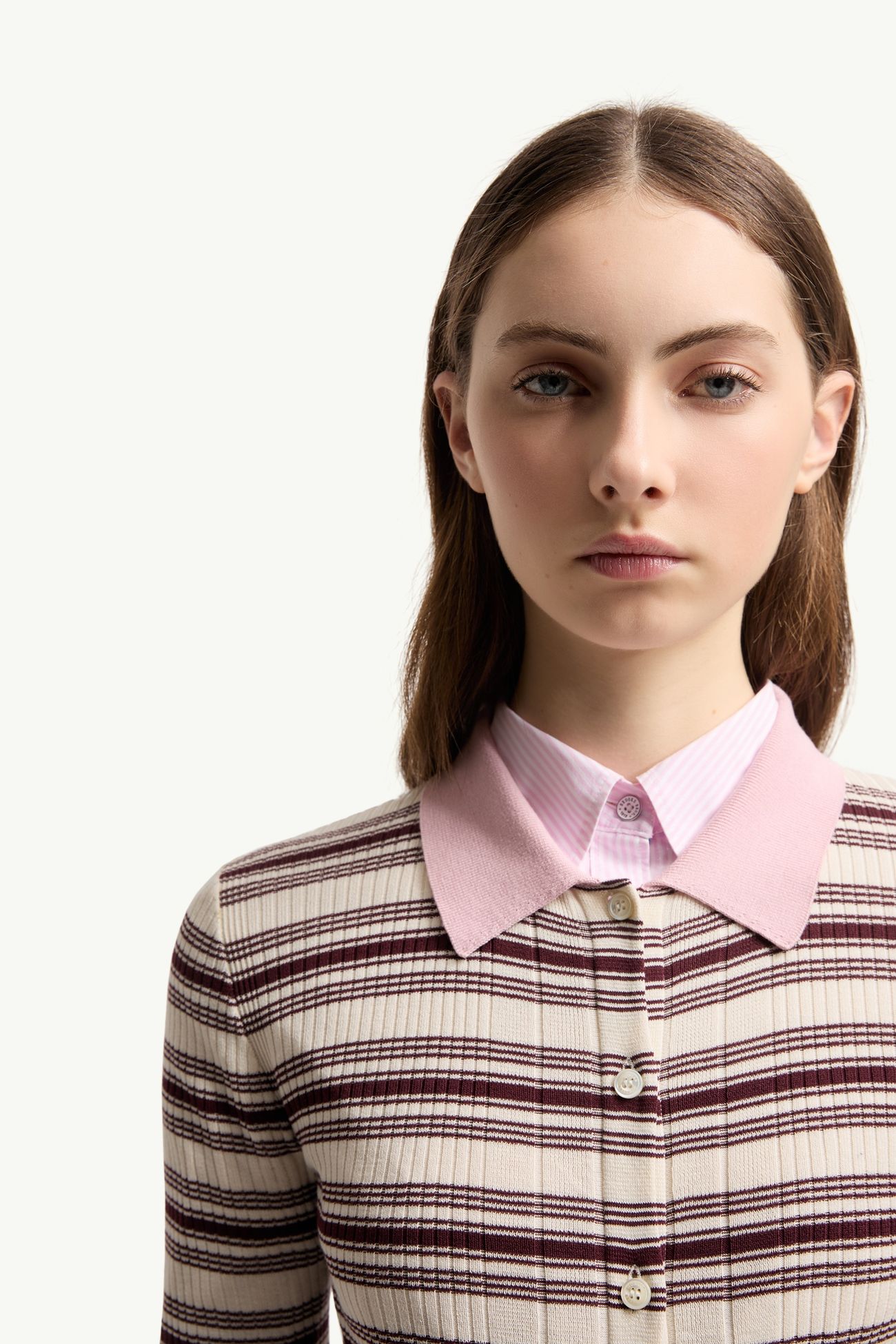 Cotton Crêpe Polo Shirt Women Brown & Pink Moncler 5