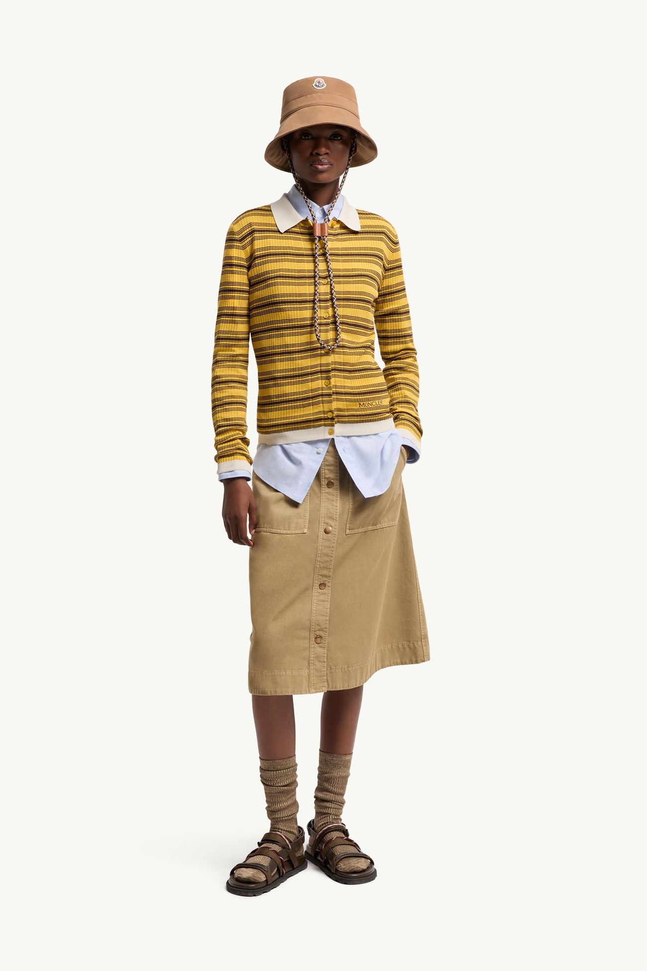 Cotton Crêpe Polo Shirt Women Dark Yellow & Brown Moncler 0