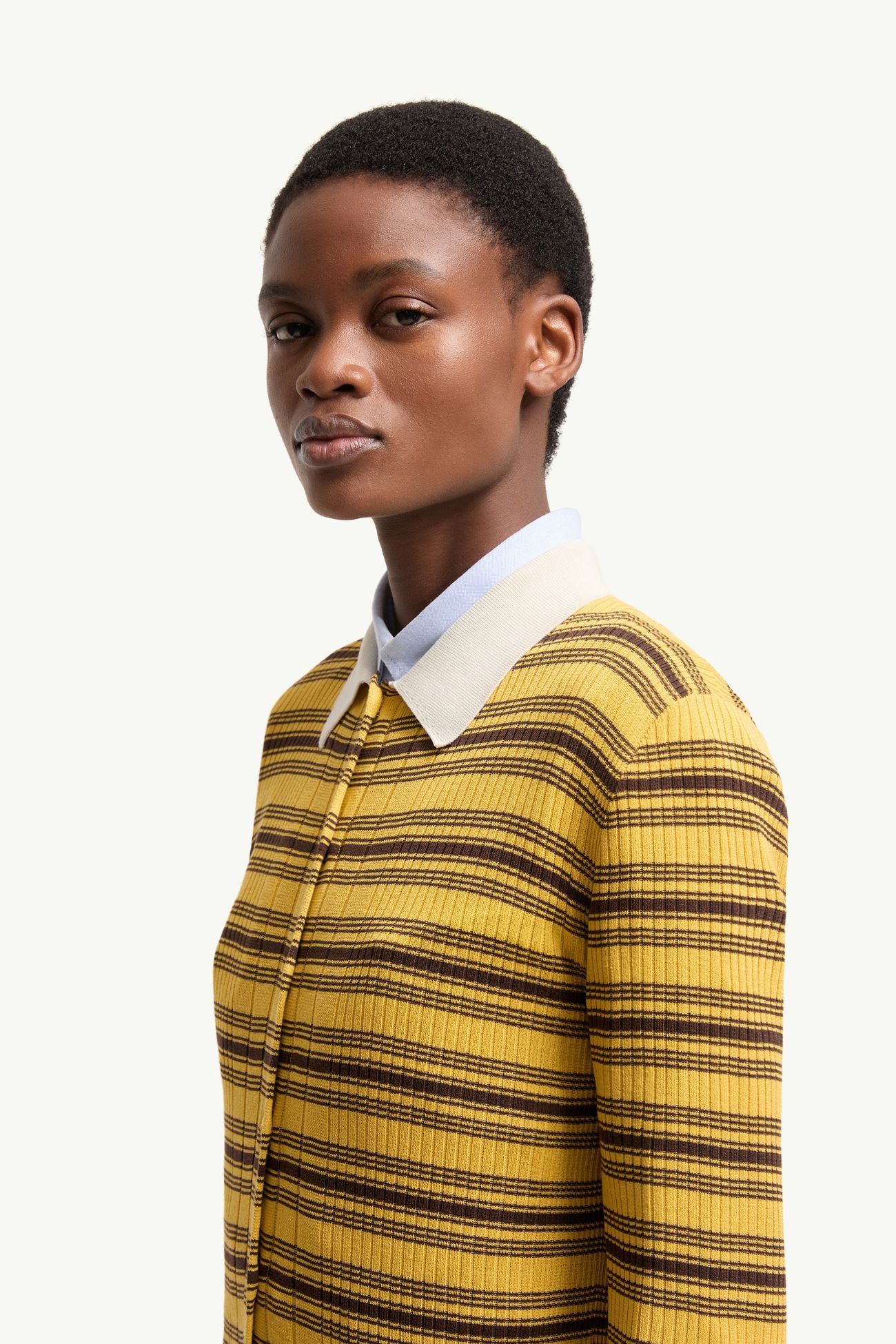 Gestreiftes, langärmeliges Poloshirt aus Baumwolle Damen Dunkelgelb & Braun Moncler 1