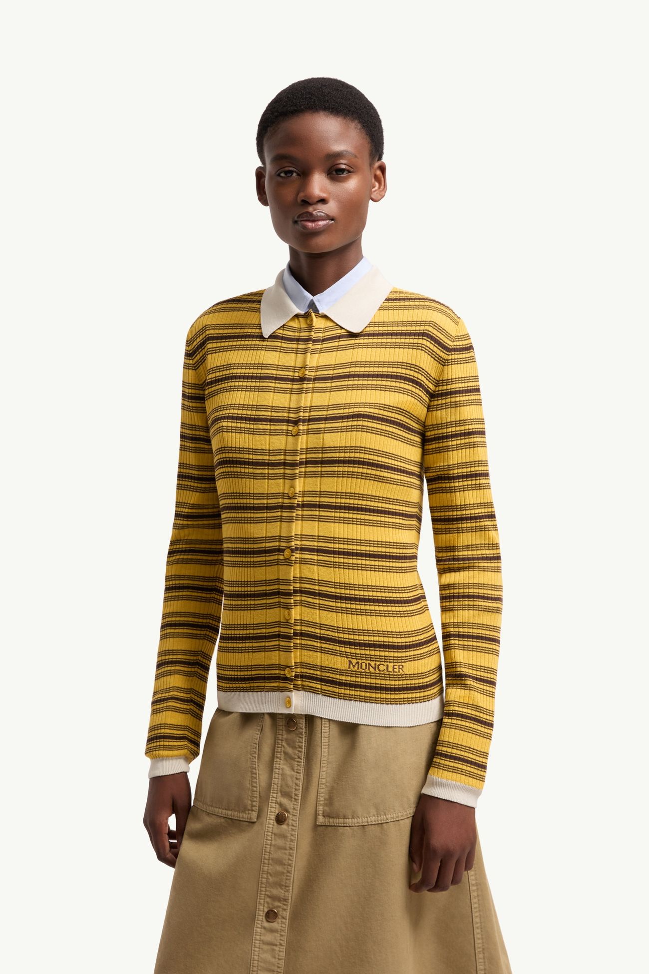 Polo en crêpe de coton Femmes Jaune Foncé & Marron Moncler 3