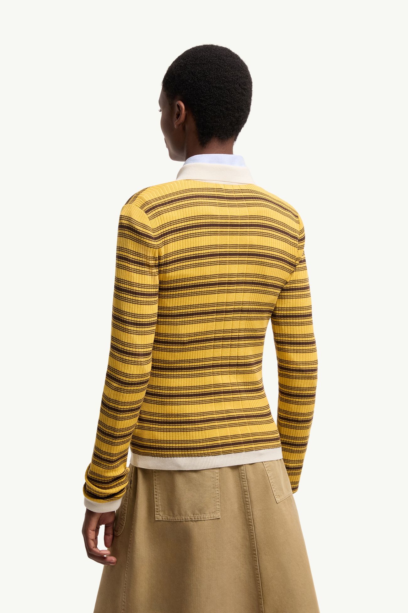 Polo a righe a maniche lunghe in cotone Donna Giallo Scuro & Marrone Moncler 4
